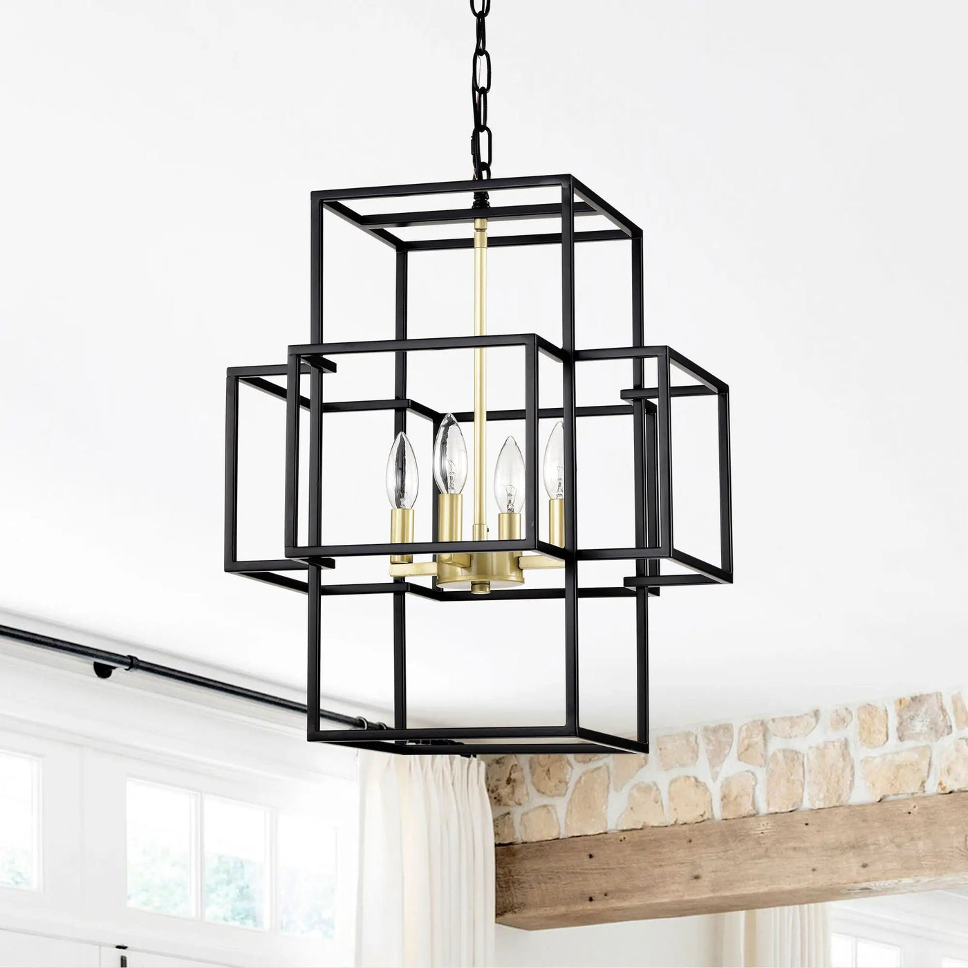 4 Light Metal Lantern Tiered Pendant Hanging Light Fixtures, Industrial Farmhouse Adjustable Height Chandeliers For Dining Room Hallway Foyer Entryway (E12 Bulbs Not Included) by HouseOfZazla