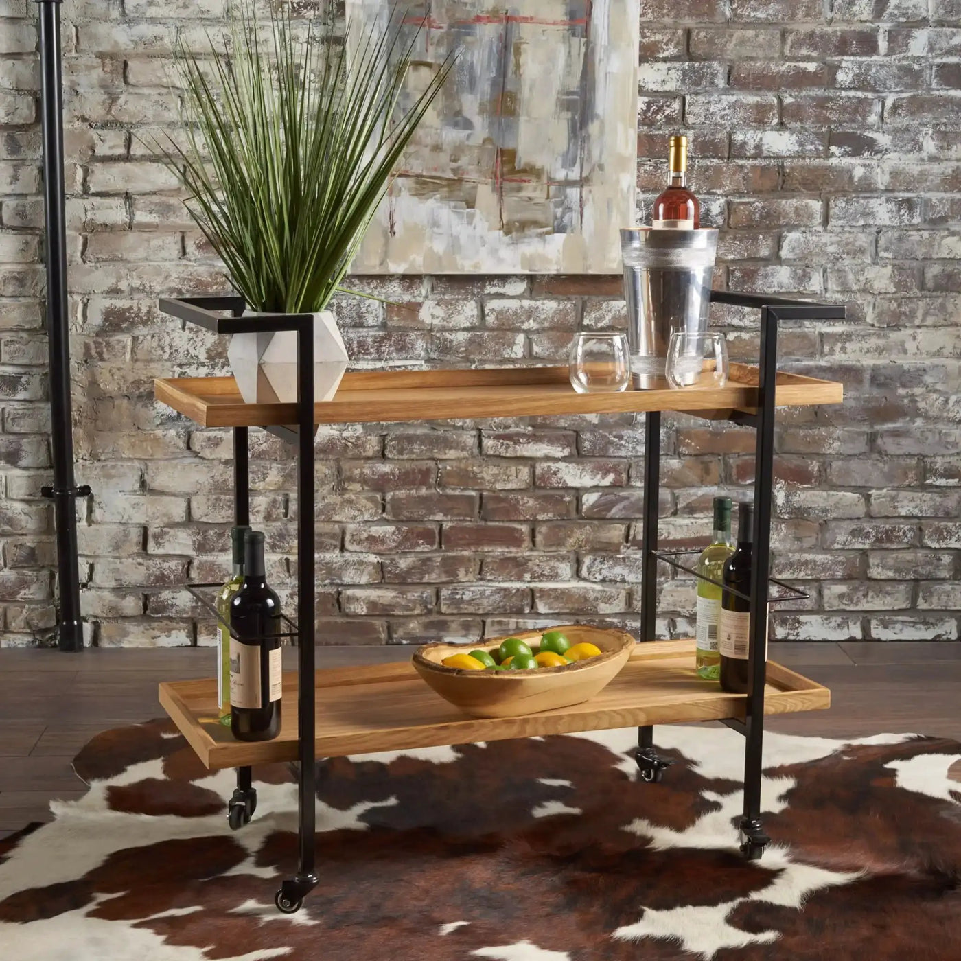 Modern Industrial Bar Cart With Shelving and Casters by HouseOfZazla