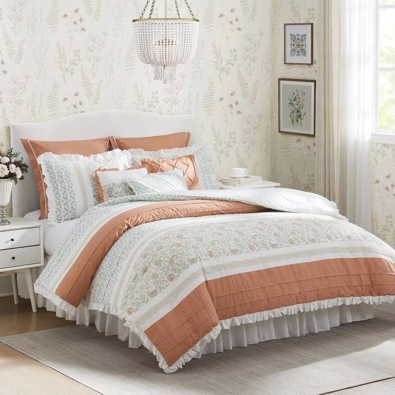9 Piece Cotton Percale Comforter Set - Coral - King Size by HouseOfZazla