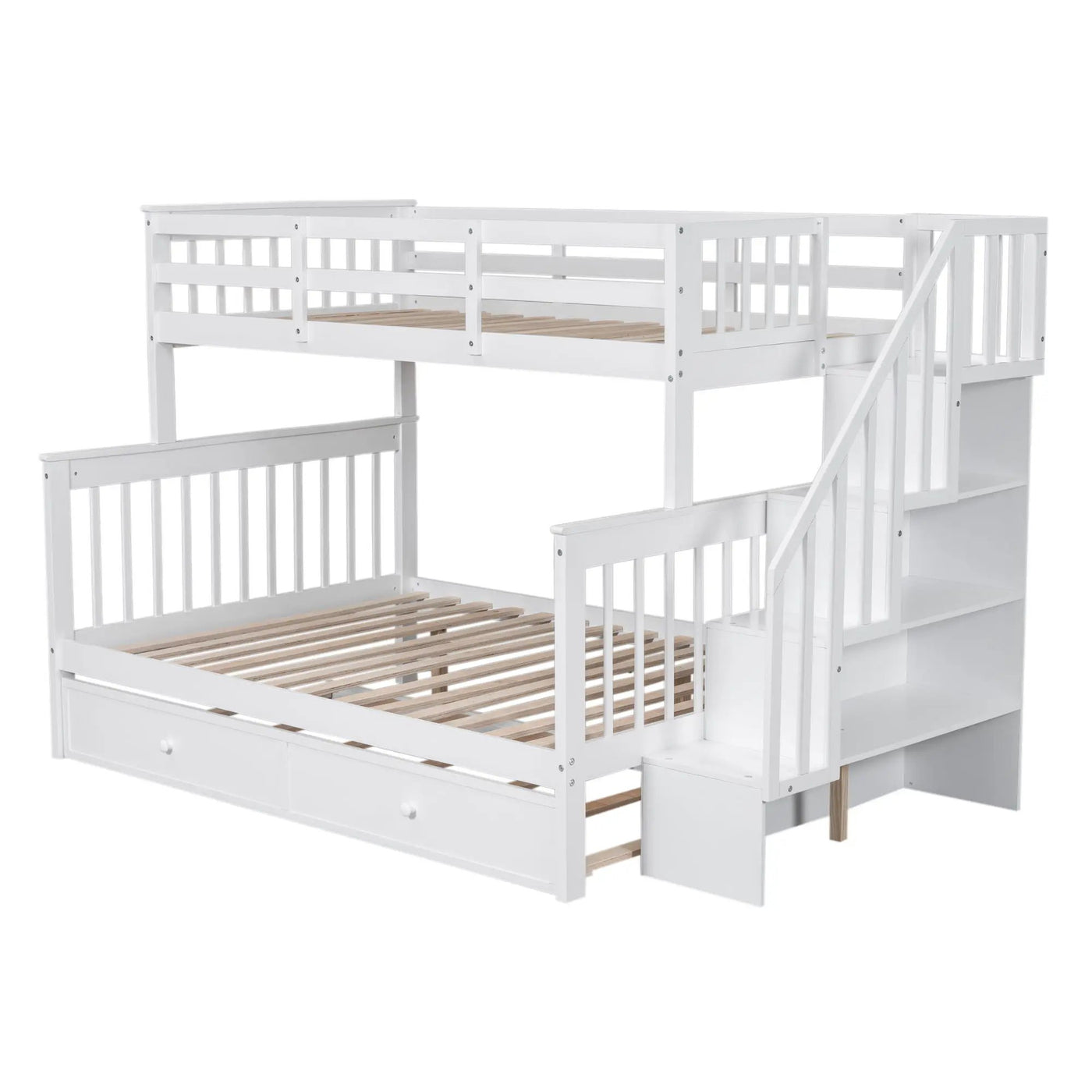 Bunk Bed With Twin Size Trundle, Storage And Guard Rail For Bedroom by Unique Piece Furniture