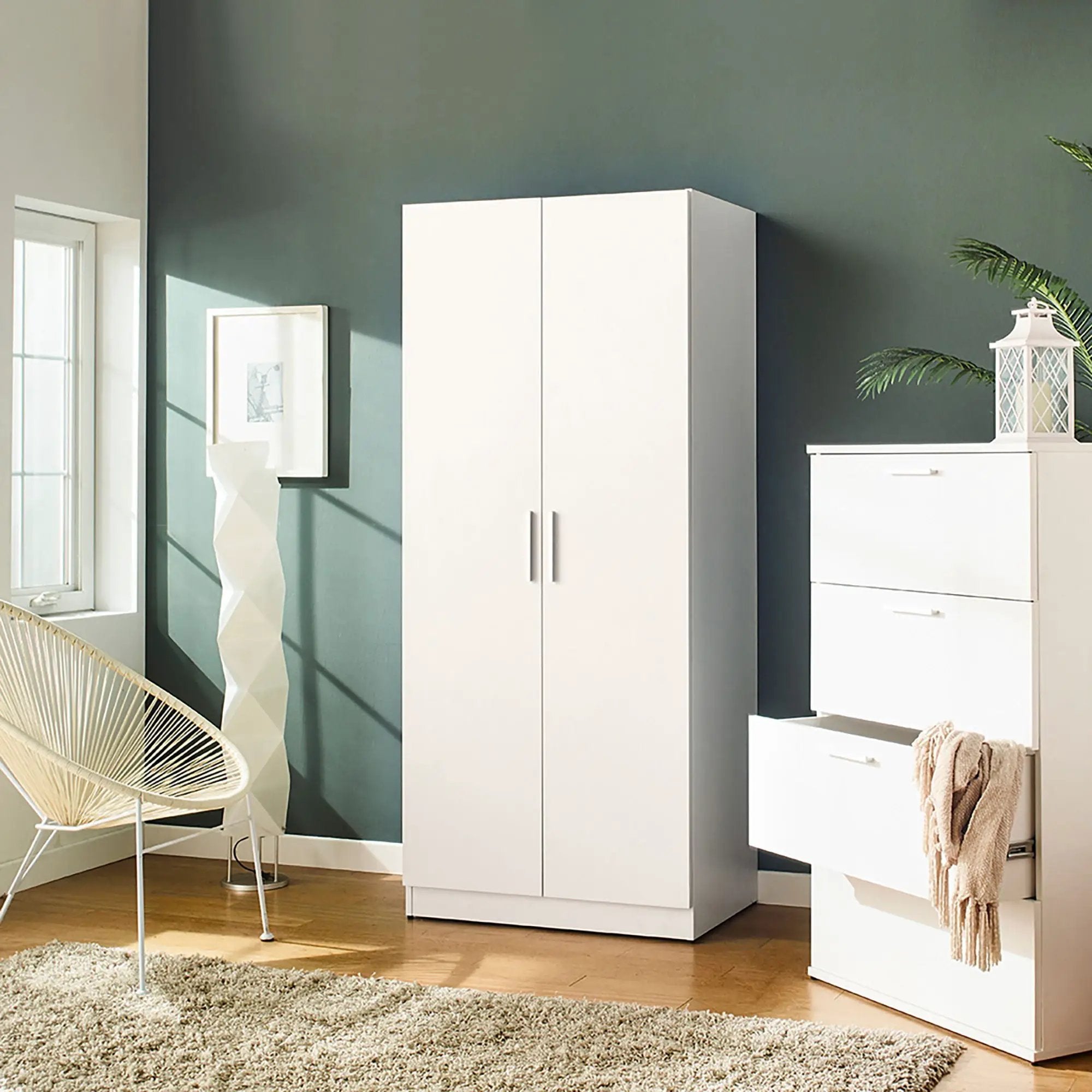 Viviane - Closet With Hanging Bars And 5 Shelves - White by HouseOfZazla