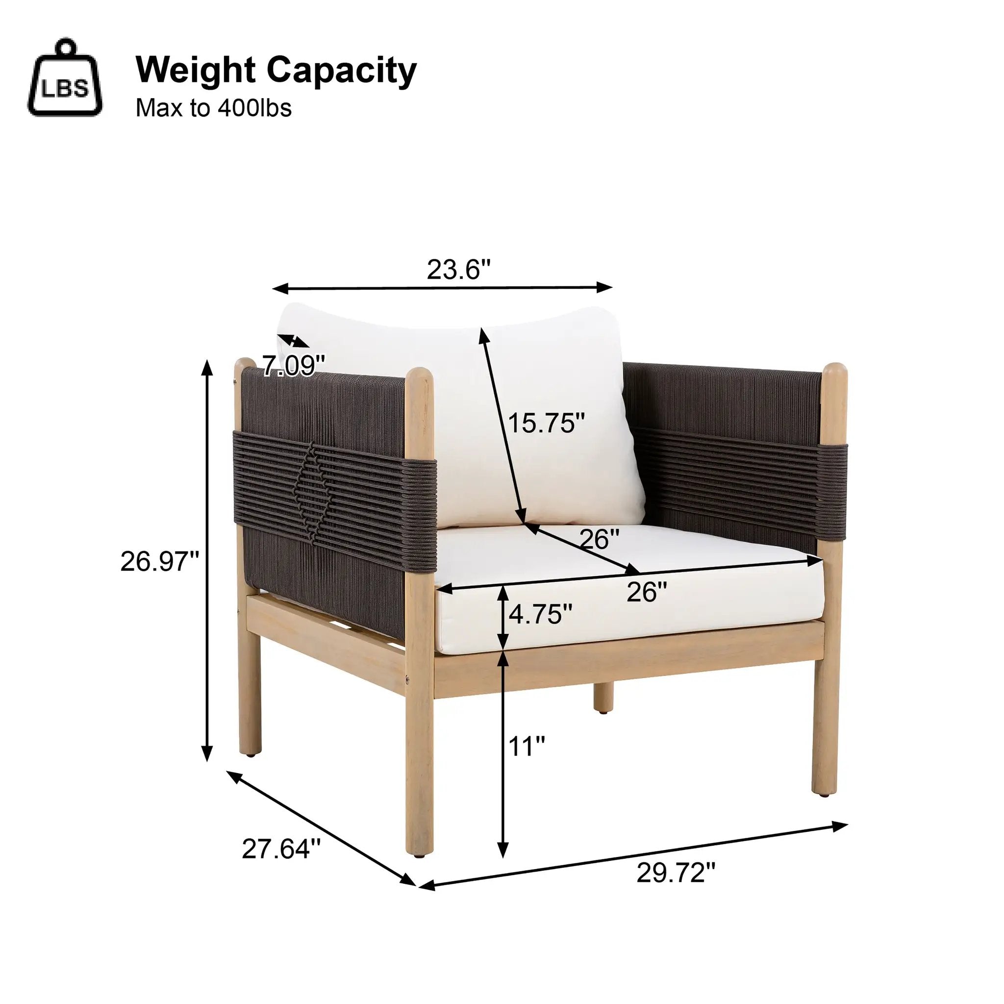 Outdoor Acacia Club Chairs (Set of 2) with Diamond-Pattern Black Rope, Light Teak Finish by HouseOfZazla