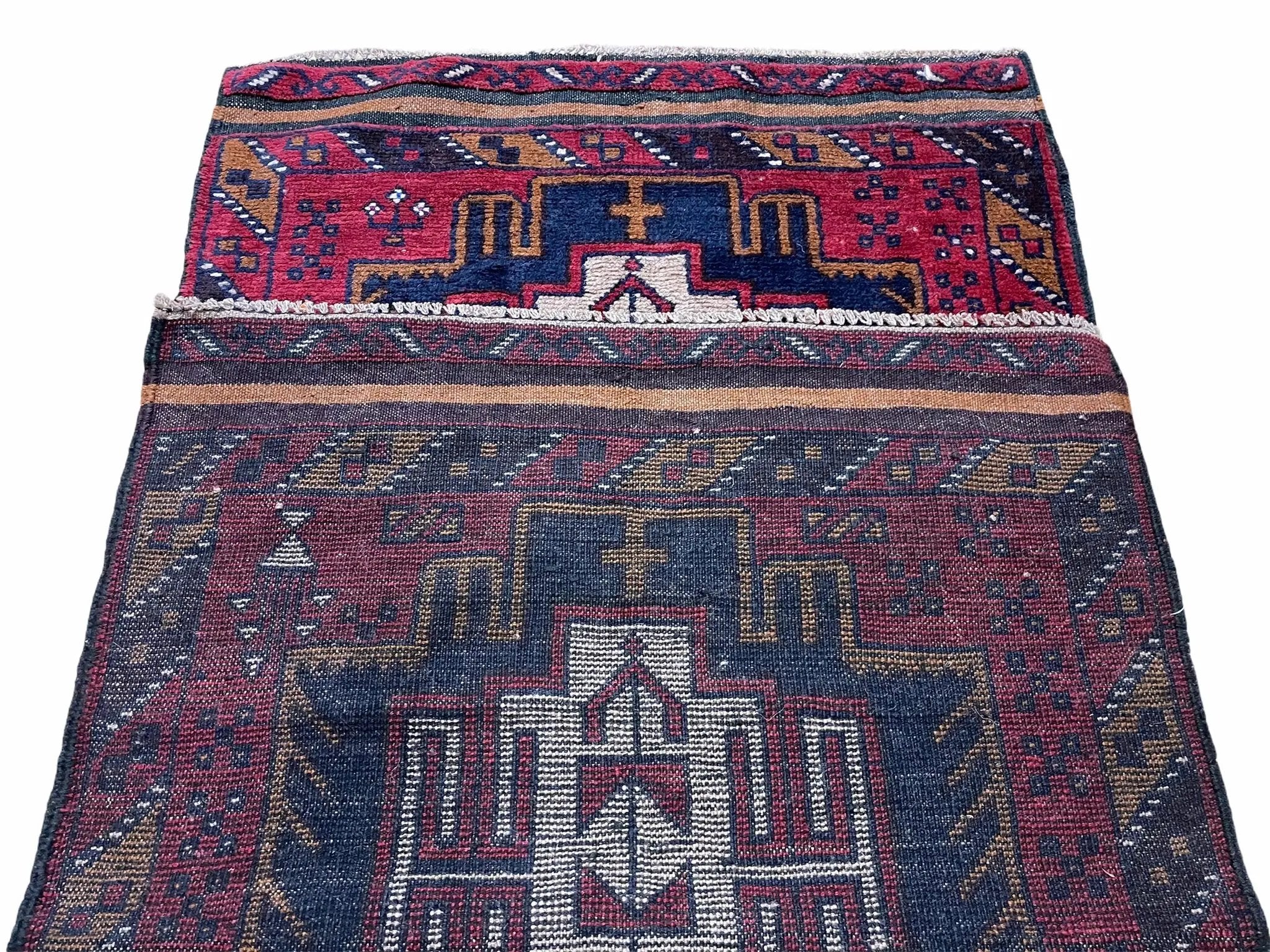 2' 9" X 4' 7" Vintage Handmade Tribal Wool Rug Balouchi Rug Afghan Rug Red Beige by Jewel Rugs
