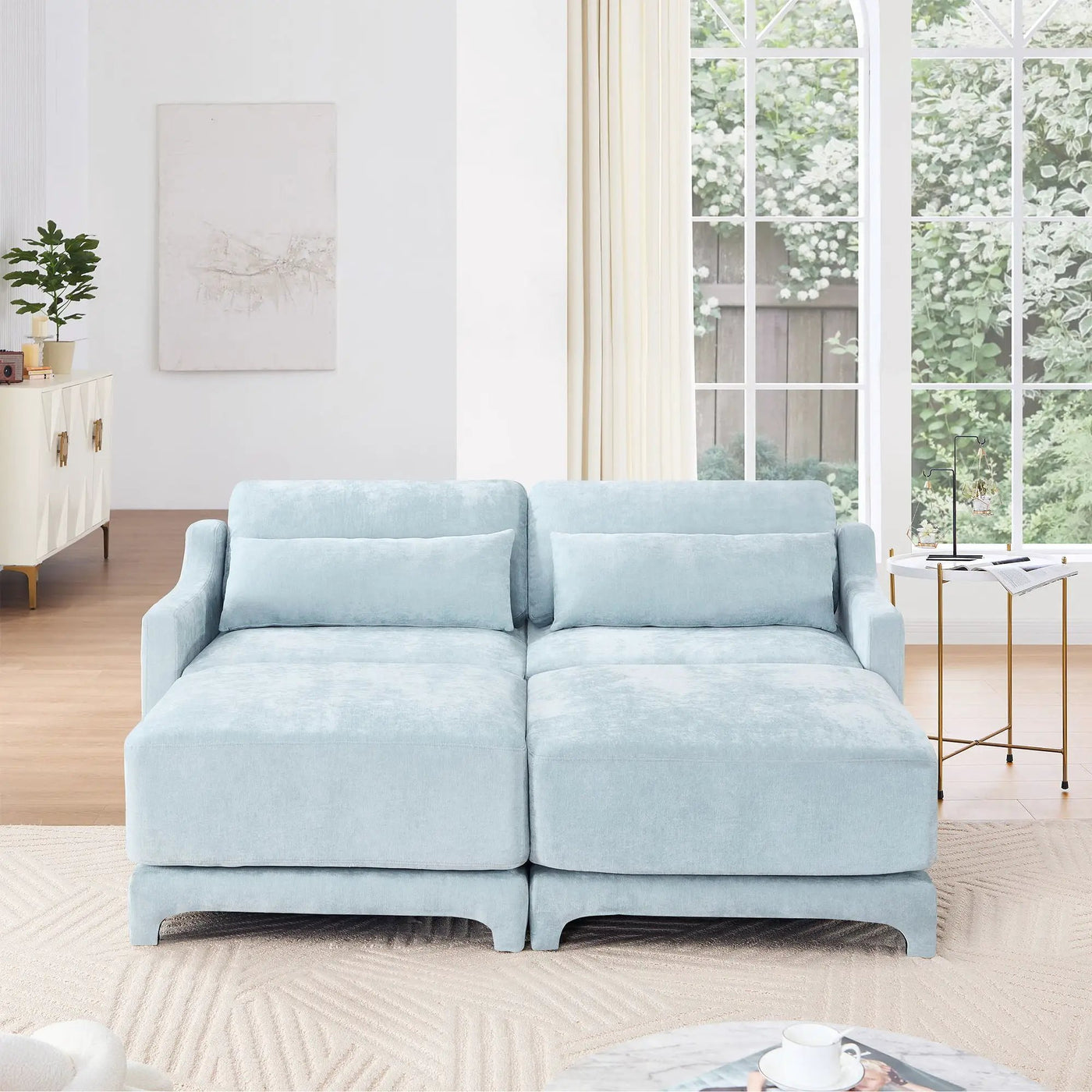 Stylish Sofa With Ottoman And Lumbar Pillows, Ergonomic Design by Unique Piece Furniture