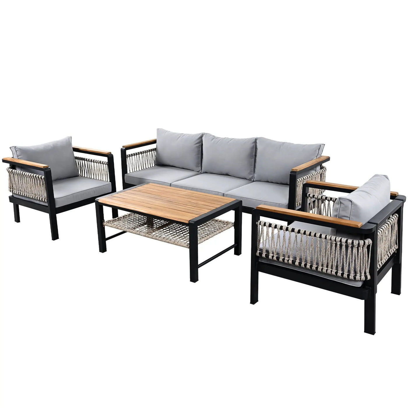4 Pieces Outdoor Sectional Sofa Set 5 Person Patio Seating Group Outdoor Conversation Set With Cushions And A Coffee Table For Patios by HouseOfZazla