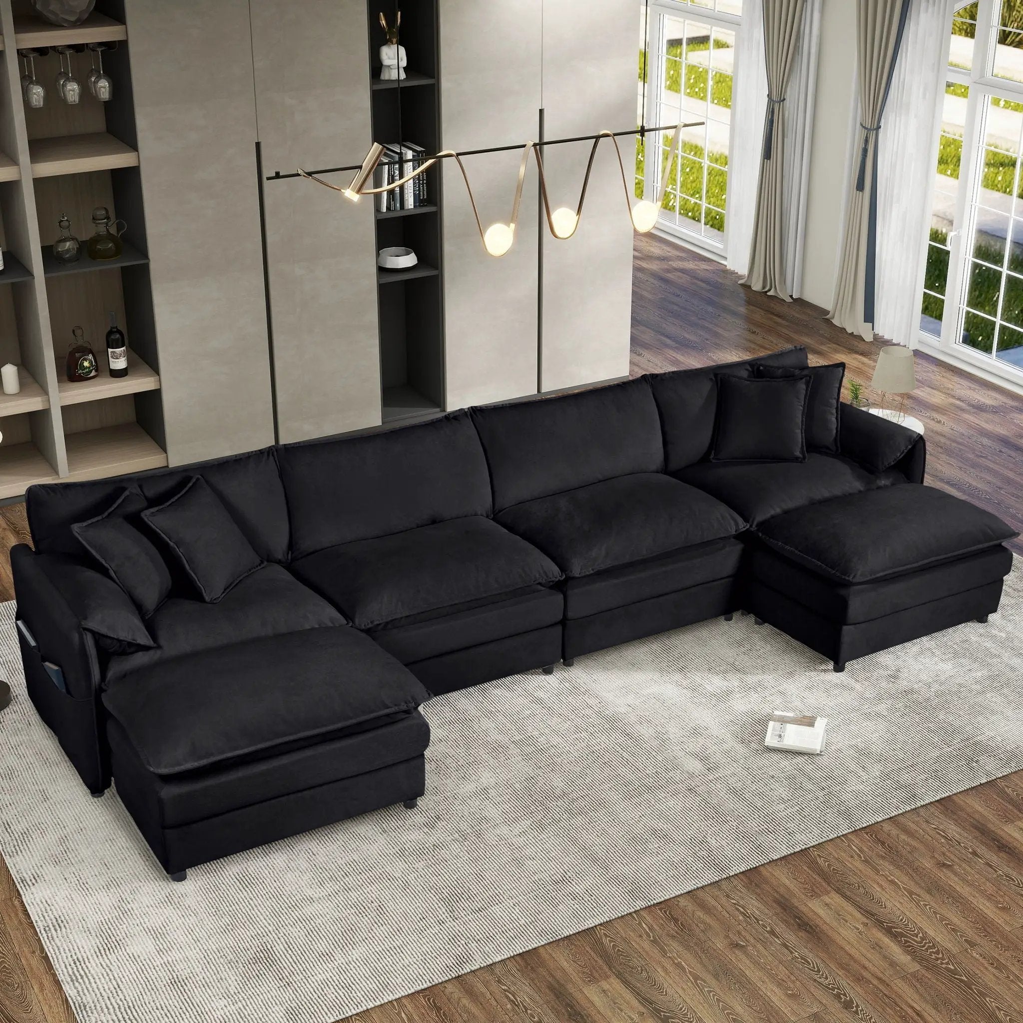 Modern Comfy Deep Seat Modular Sectional Sofa Cloud Couch With Ottoman by Unique Piece Furniture