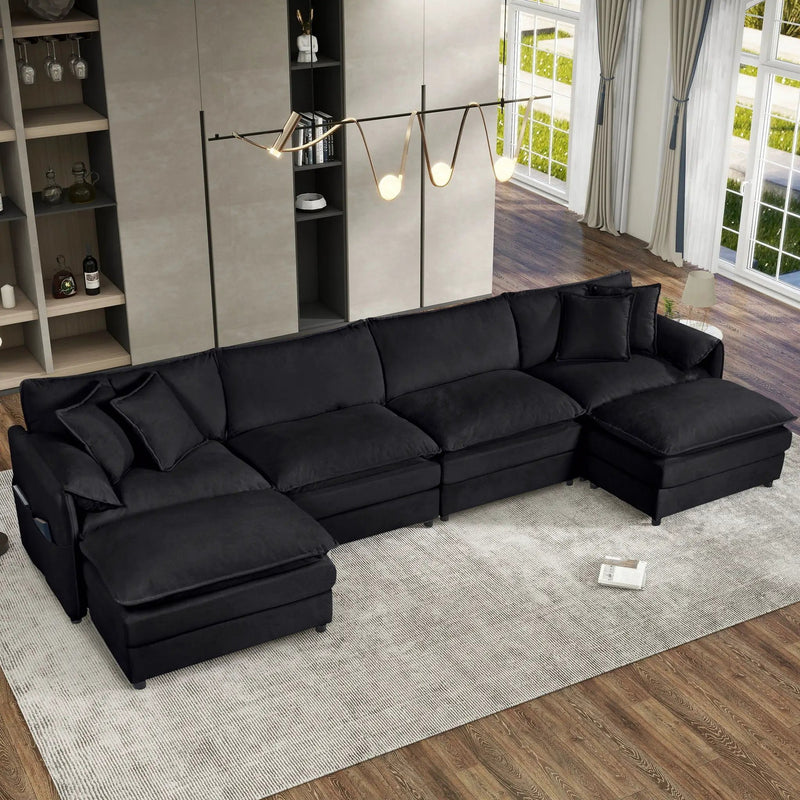 Modern Comfy Deep Seat Modular Sectional Sofa Cloud Couch With Ottoman by Unique Piece Furniture