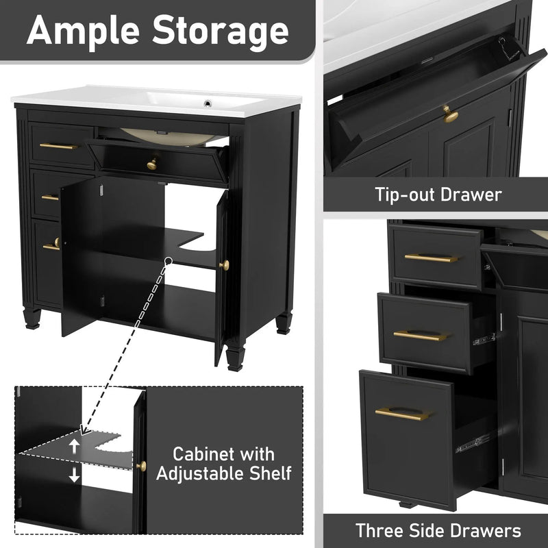 Modern Bathroom Vanity With Ceramic Sink, Freestanding