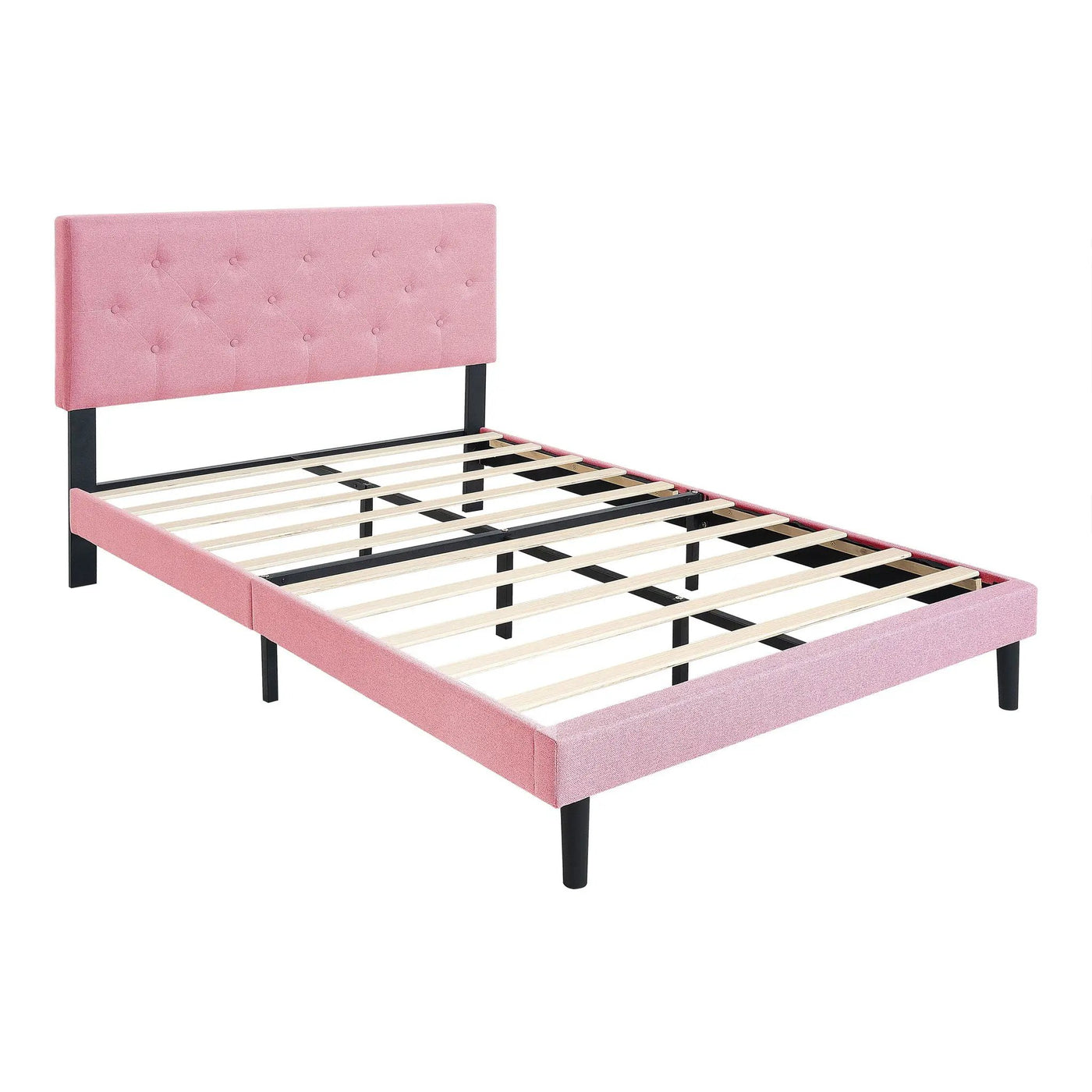 Modern Upholstered Platform Bed Frame With Button Tufted Fabric Headboard by Unique Piece Furniture