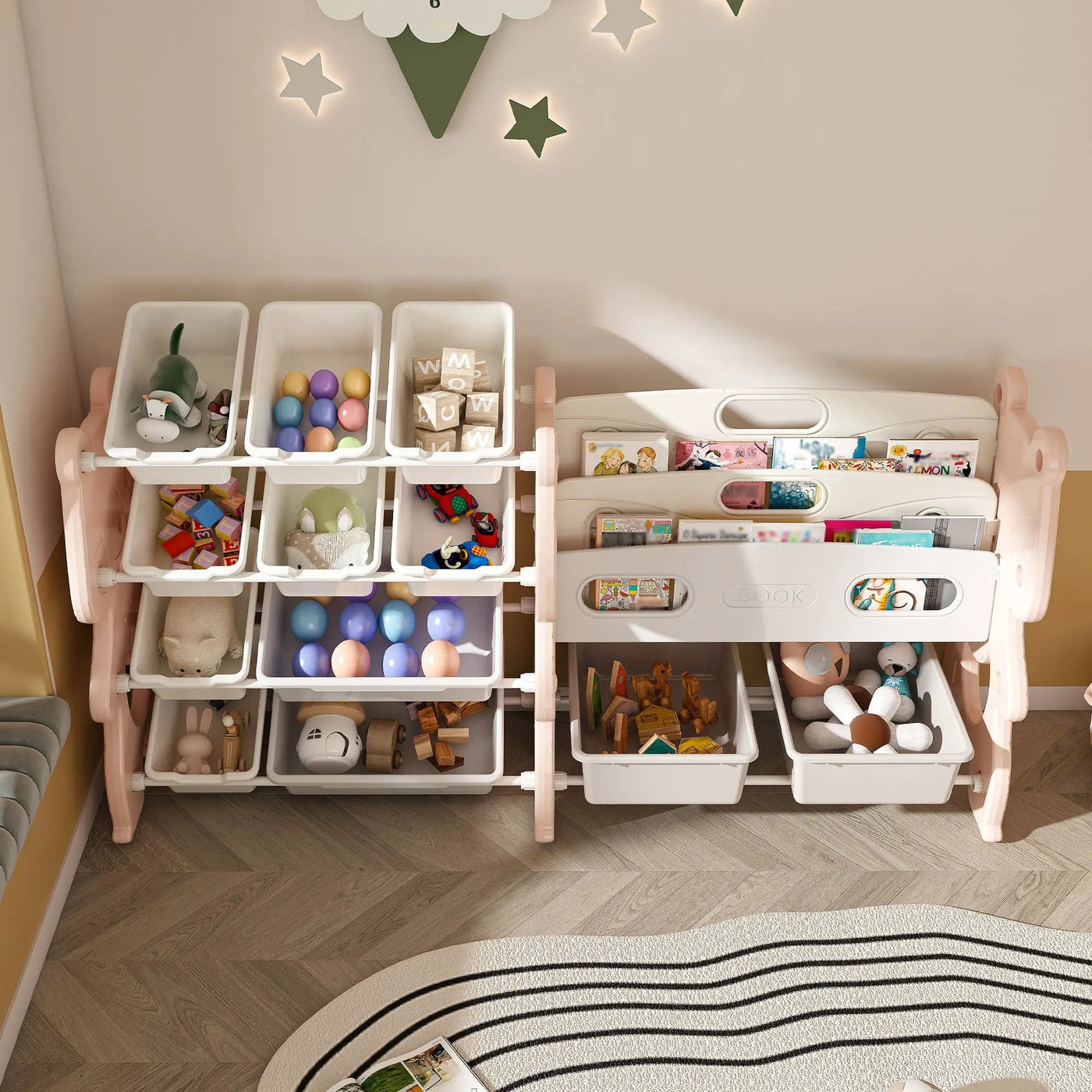 Kids Toy Storage Organizer With 2 Tier Bookshelf, Toy Storage With 12 Bins by HouseOfZazla