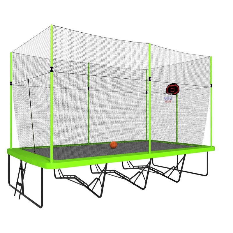 10Ft By 17Ft Rectangule Trampoline With Powder-Coated Galvanized Steel Tubes With Basketball Hoop System Advanced Ladder - Green by HouseOfZazla