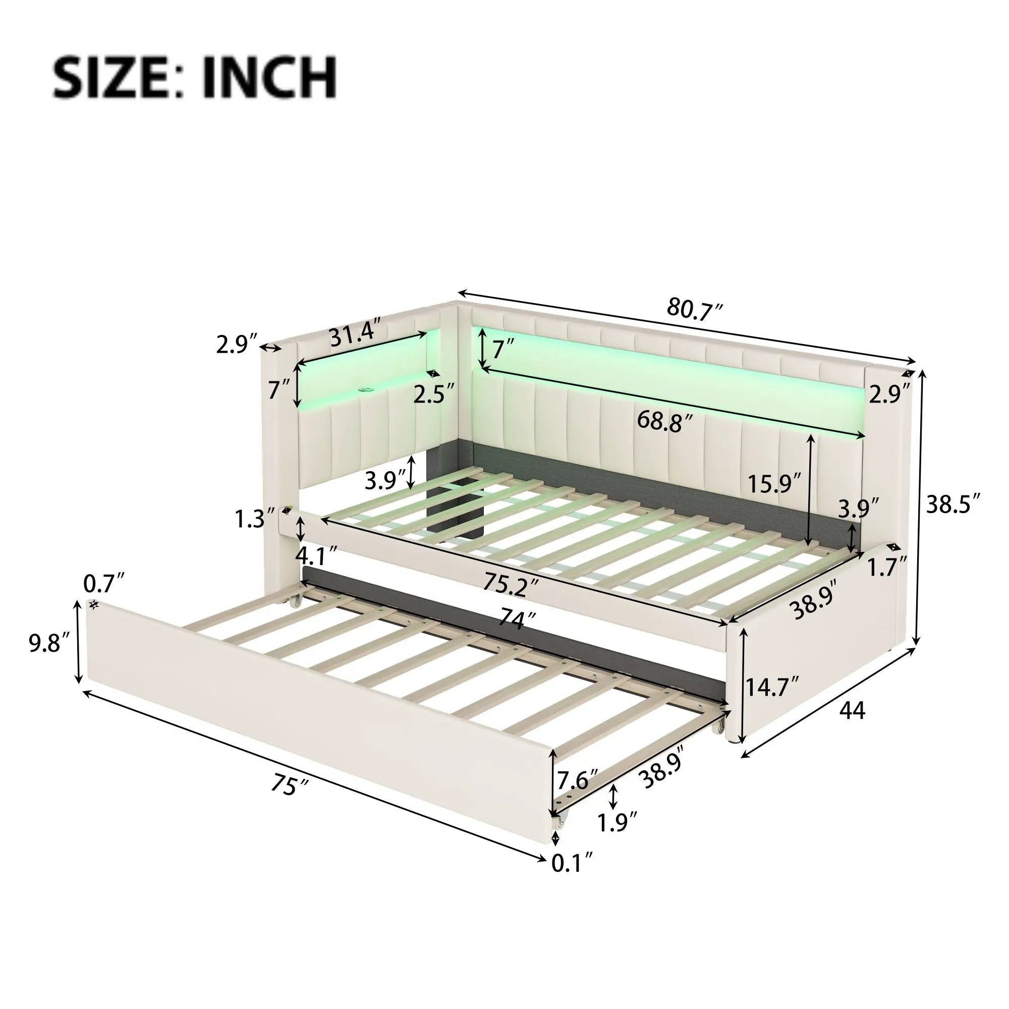 Upholstered Platform Bed With USB Ports And LED Belt