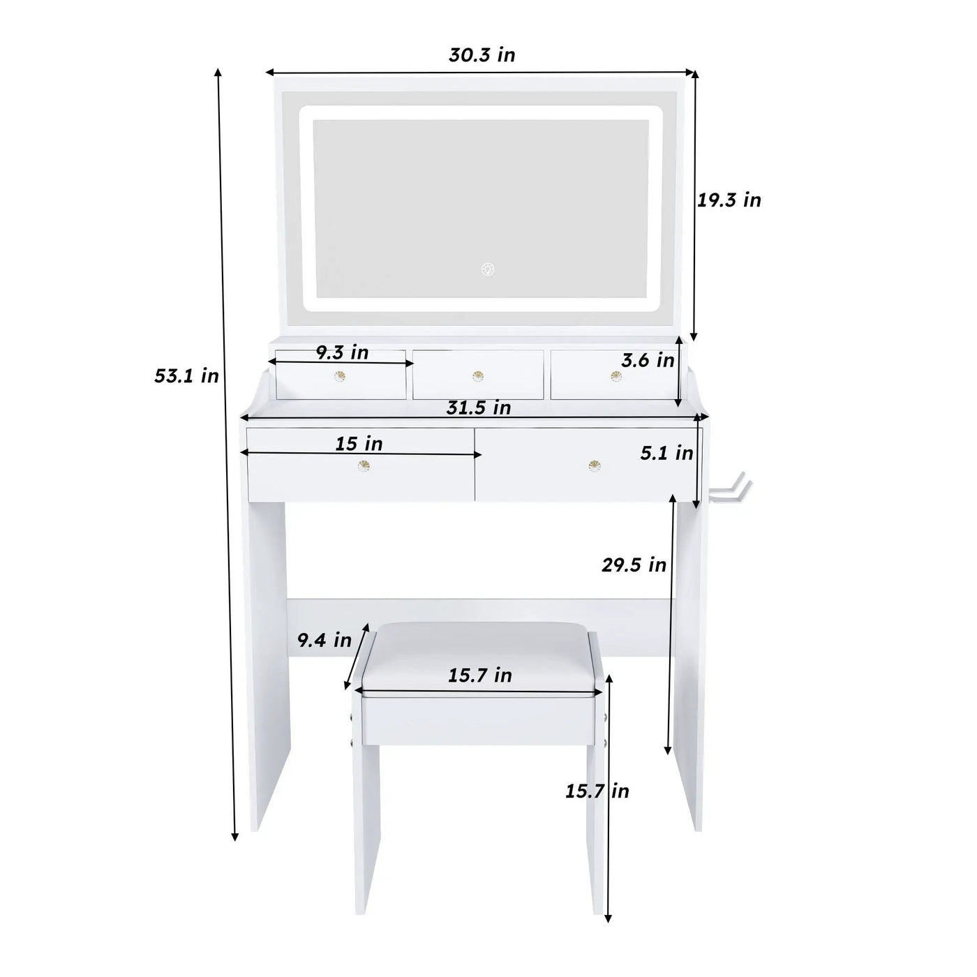 Modern Makeup Vanity Set With Power Outlet, Hair Dryer Holder, And Adjustable Lighting by HouseOfZazla