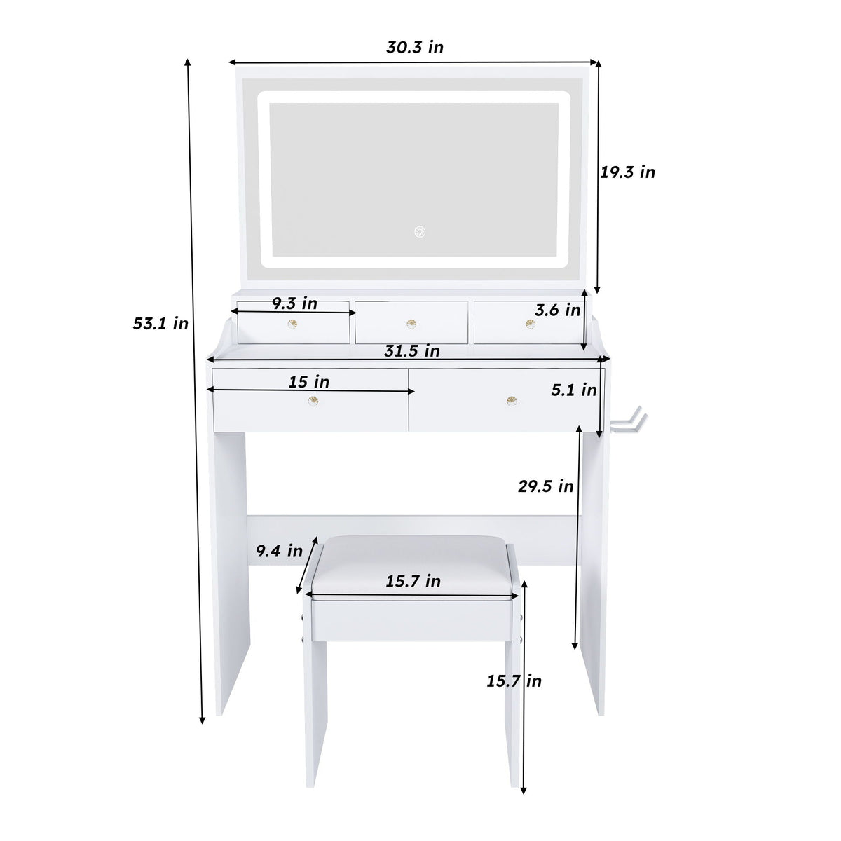 Modern Makeup Vanity Set with Power Outlet and Adjustable Lighting - Black or White, photo 7 of 8