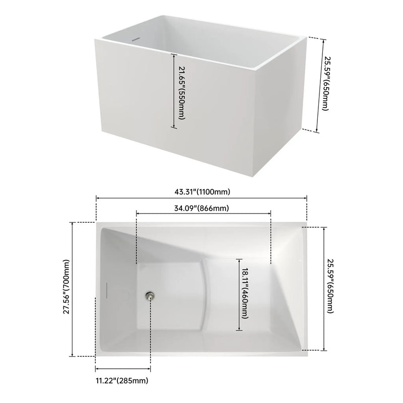 43" Acrylic Freestanding Bath Tub Modern Soaker Tub by HouseOfZazla