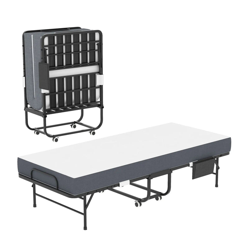 Twin Folding Bed With Memory Foam Mattress, On Wheels, Portable Bed For Adults & Guests - Black by Unique Piece Furniture