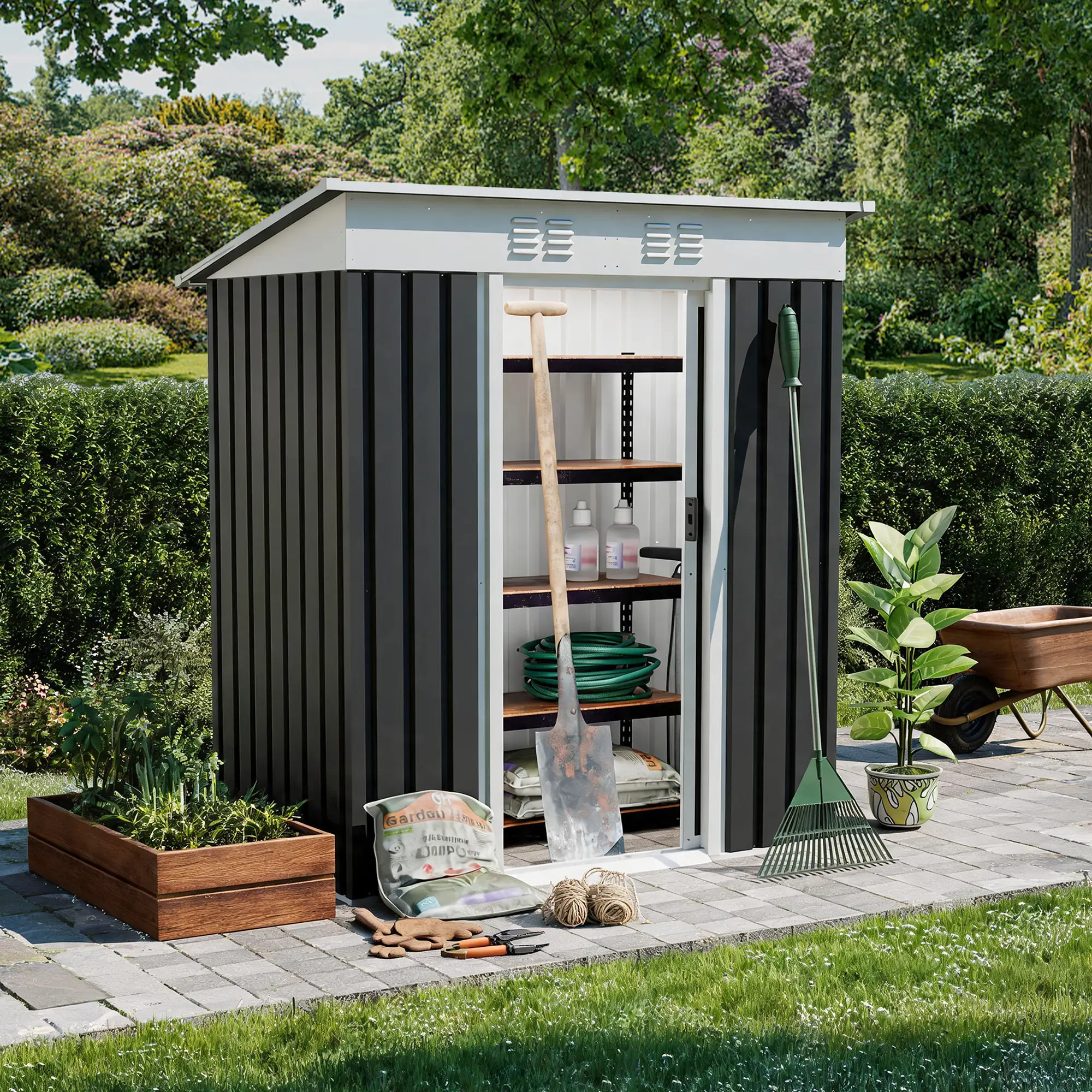 5x3 FT Metal Garden Shed with Sliding Door by HouseOfZazla