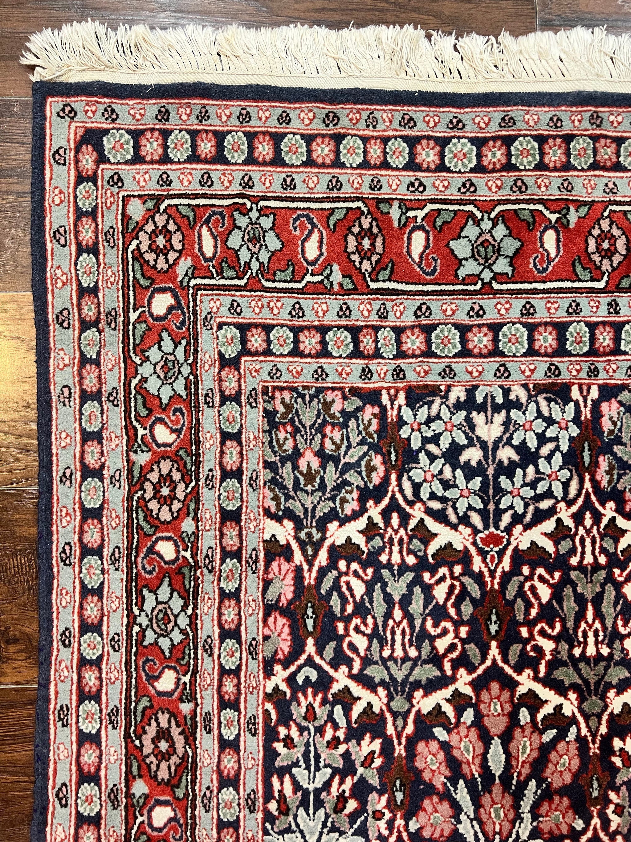 Pak Persian Rug 3x4, Wool Hand Knotted Vintage Traditional Carpet, Navy Blue & Red, Very Fine Small Handmade Floral Rug by Jewel Rugs