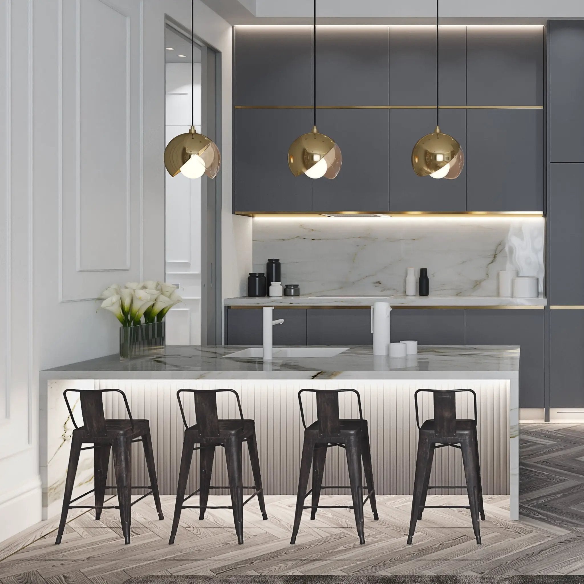 Rayne - Curved Back Metal Stool (Set of 2) by Unique Piece Furniture