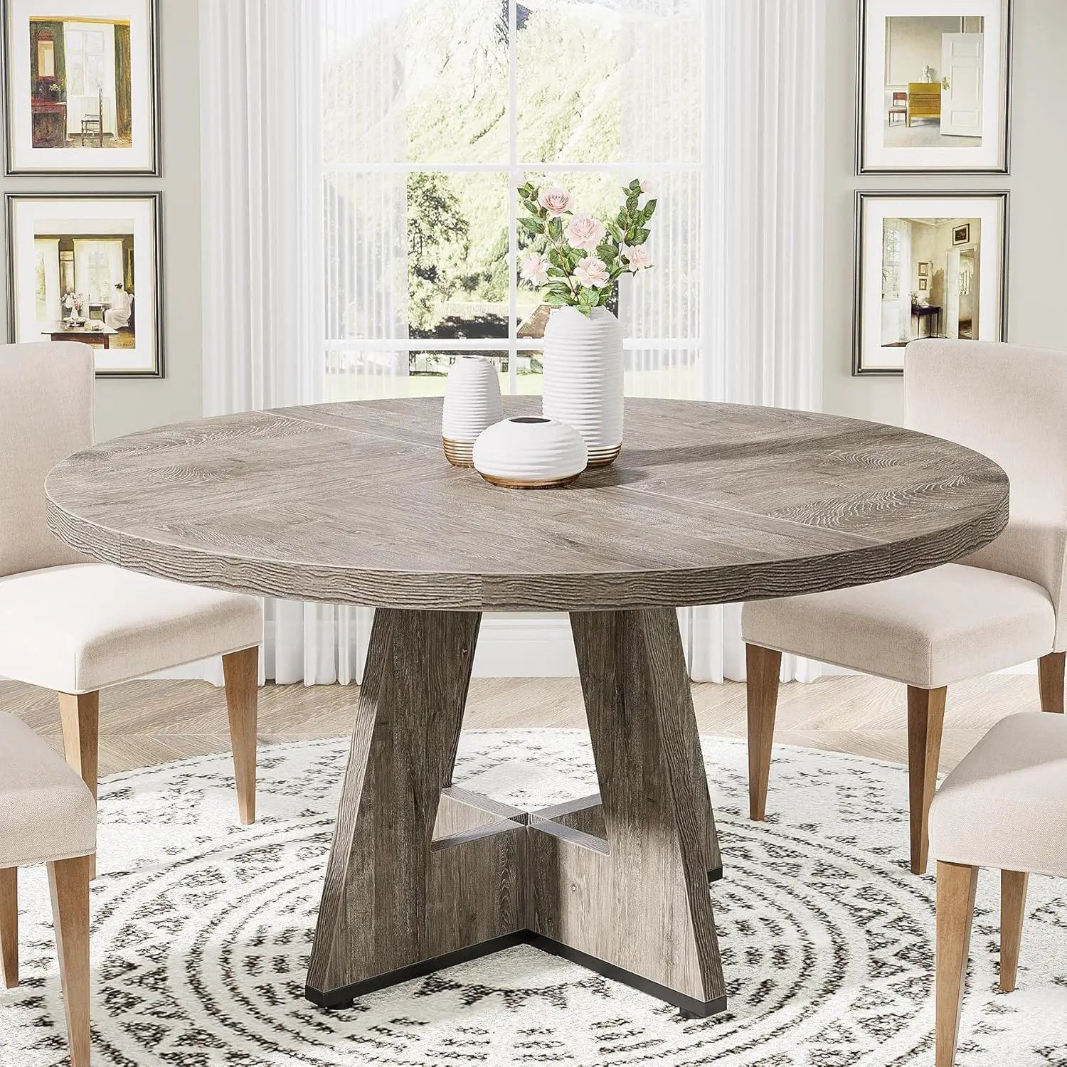 Round Dining Cross Base Kitchen Table by HouseOfZazla