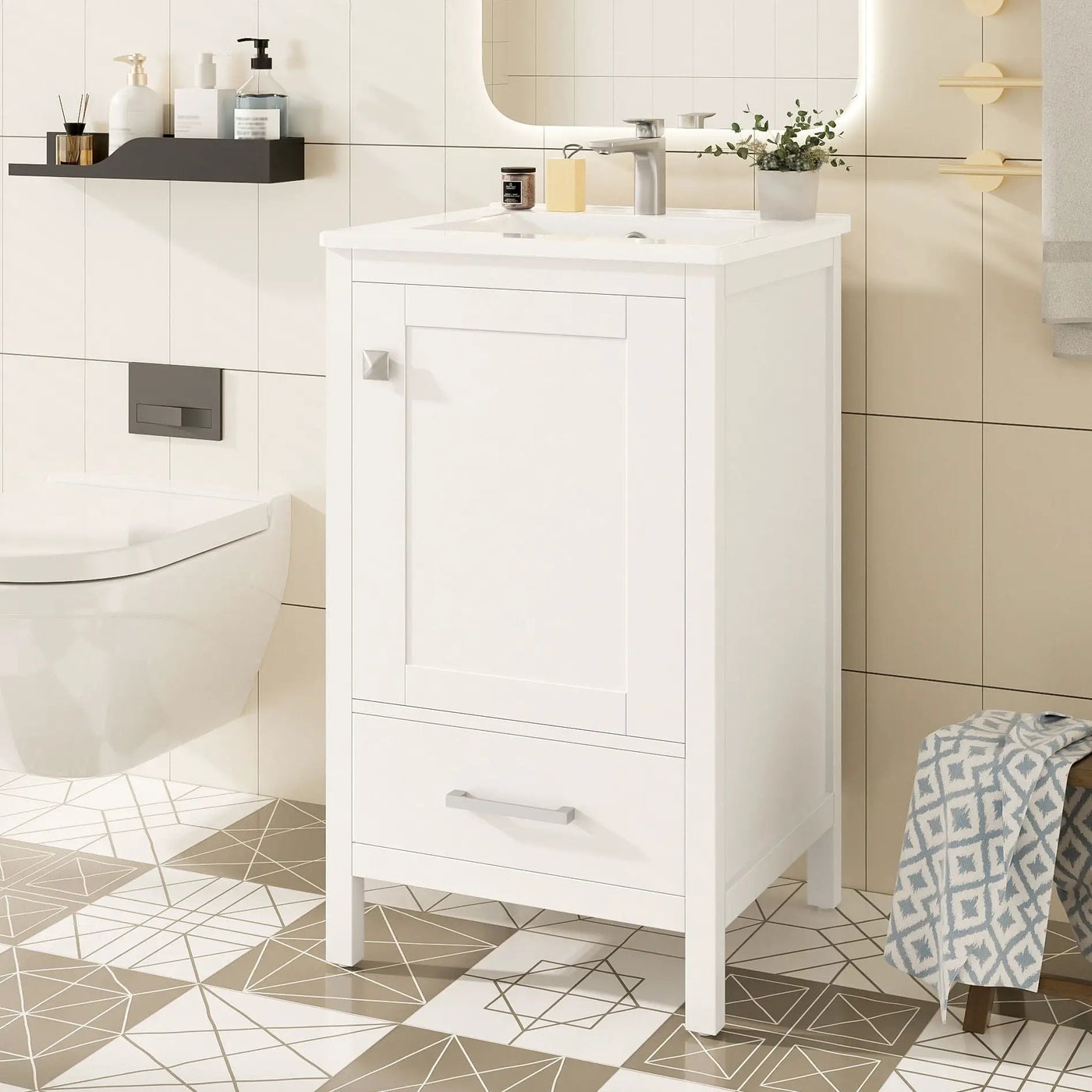 Bathroom Vanity With Ceramic Sink, Soft Close Drawers, Door Organizer, Divider Drawer, Adjustable Foot Pads by Unique Piece Furniture