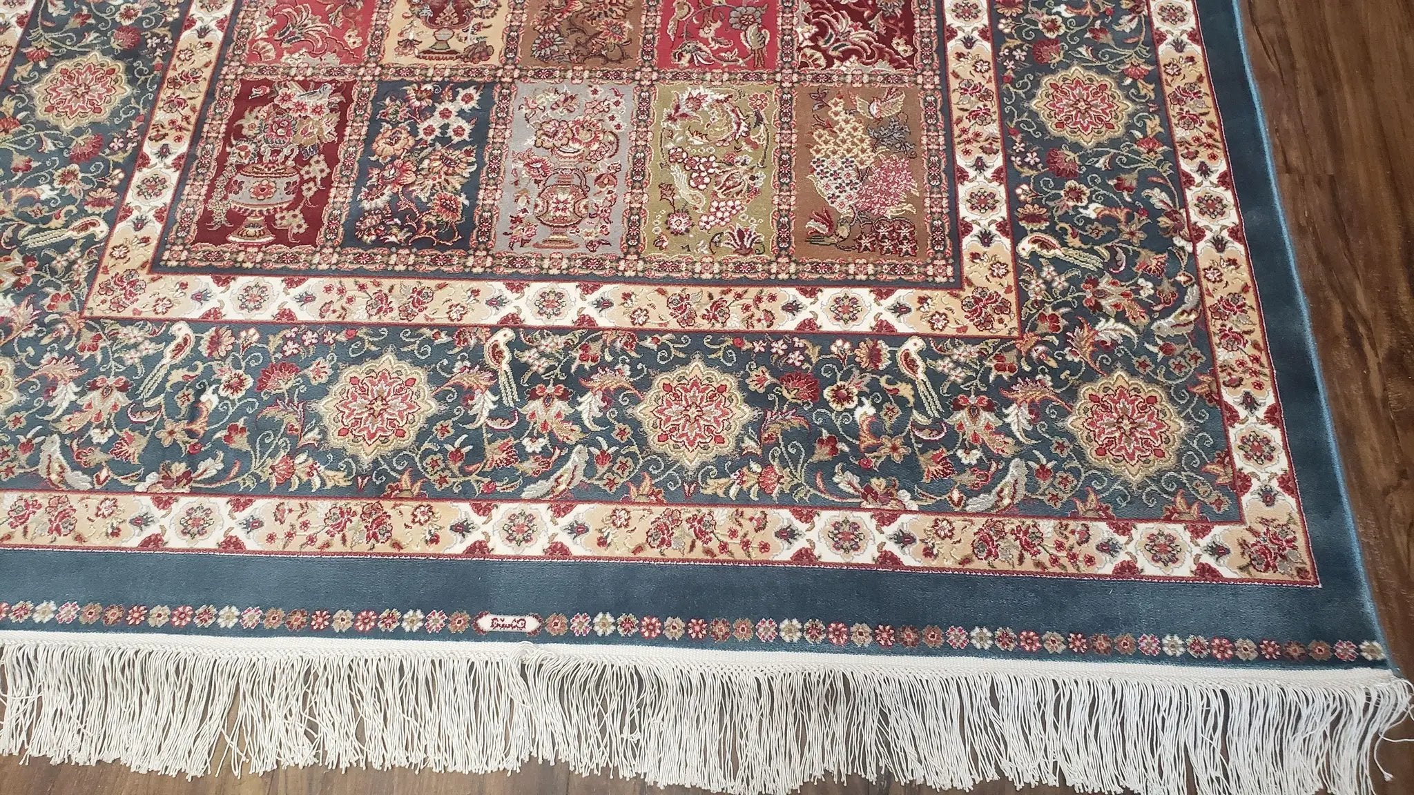 Silk Carpet 4x6 Blue, Panel Design, Four Seasons Pattern, Super Fine & Soft, Bamboo Silk, 4 x 6 Oriental Area Rug, High Quality, New Rug by Jewel Rugs