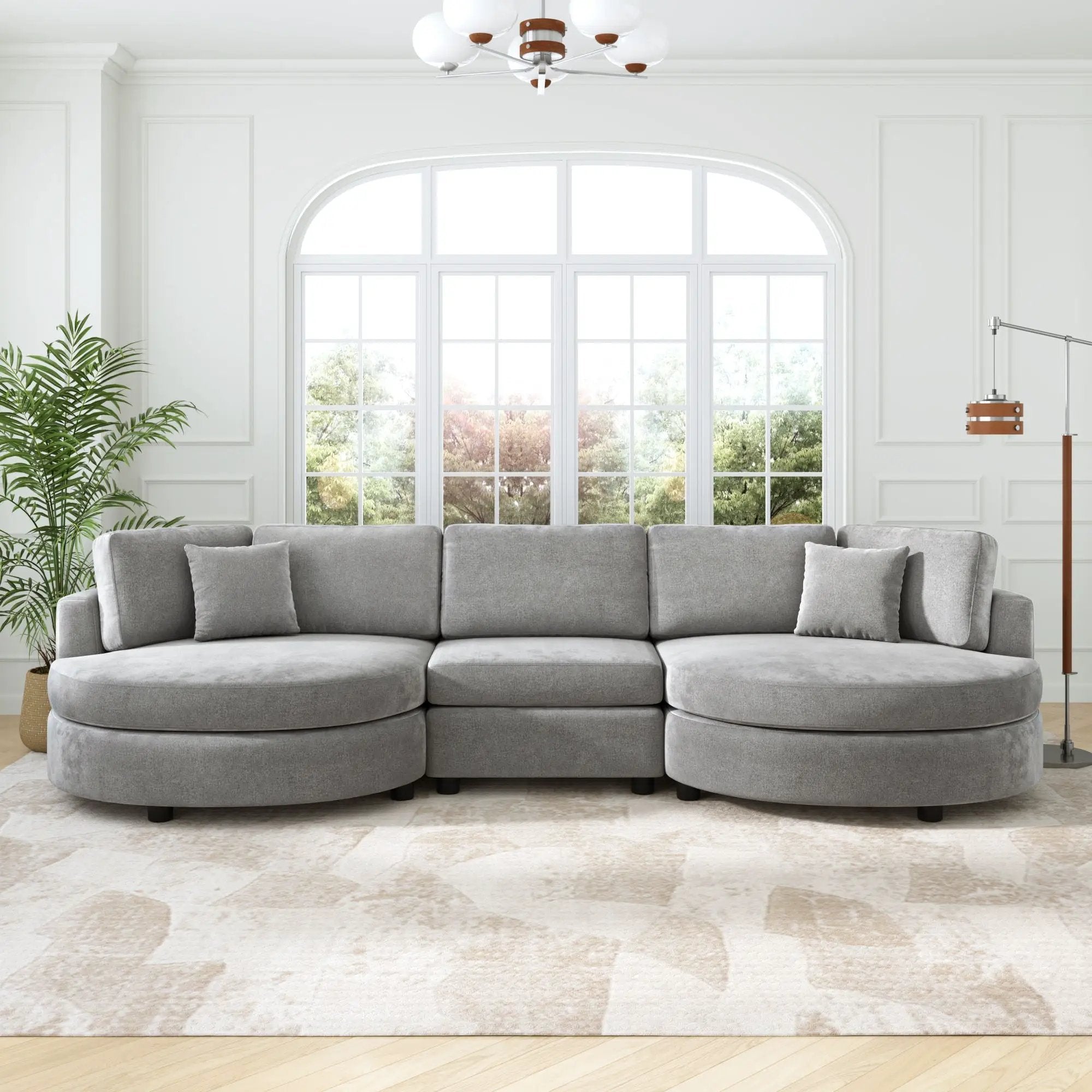 Modern 3 Seater Upholstered Sofa With Curved Design by HouseOfZazla