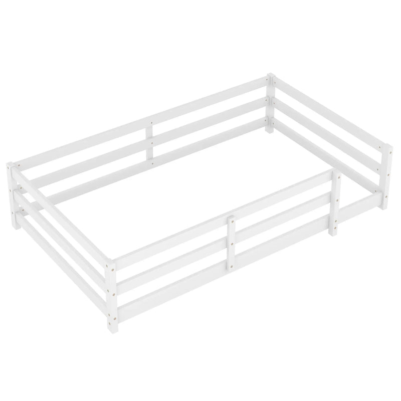 Twin Size Montessori Floor Bed With Fence - White by HouseOfZazla
