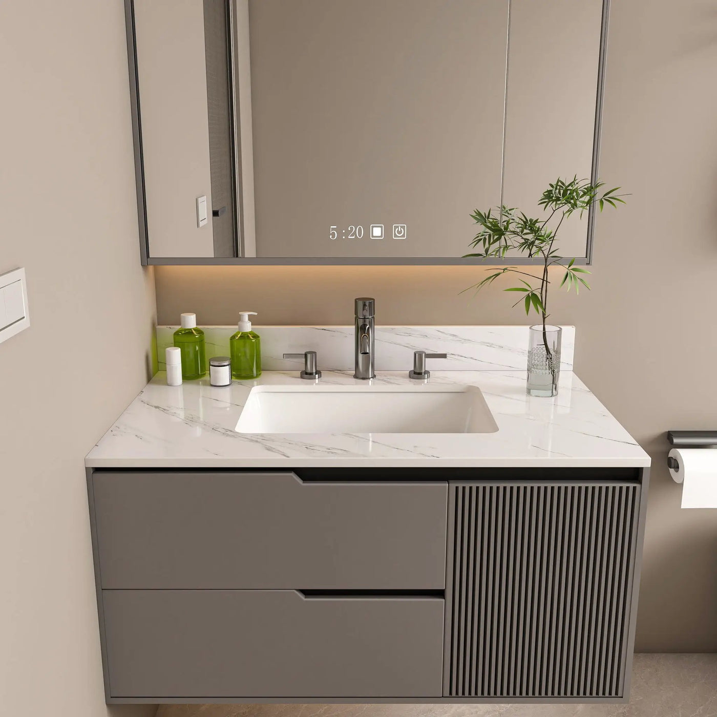 Bianco Carrara Venato Elegant Marble Vanity Top, Bathroom Vanity With Undermount Sink, Sintered Stone by HouseOfZazla