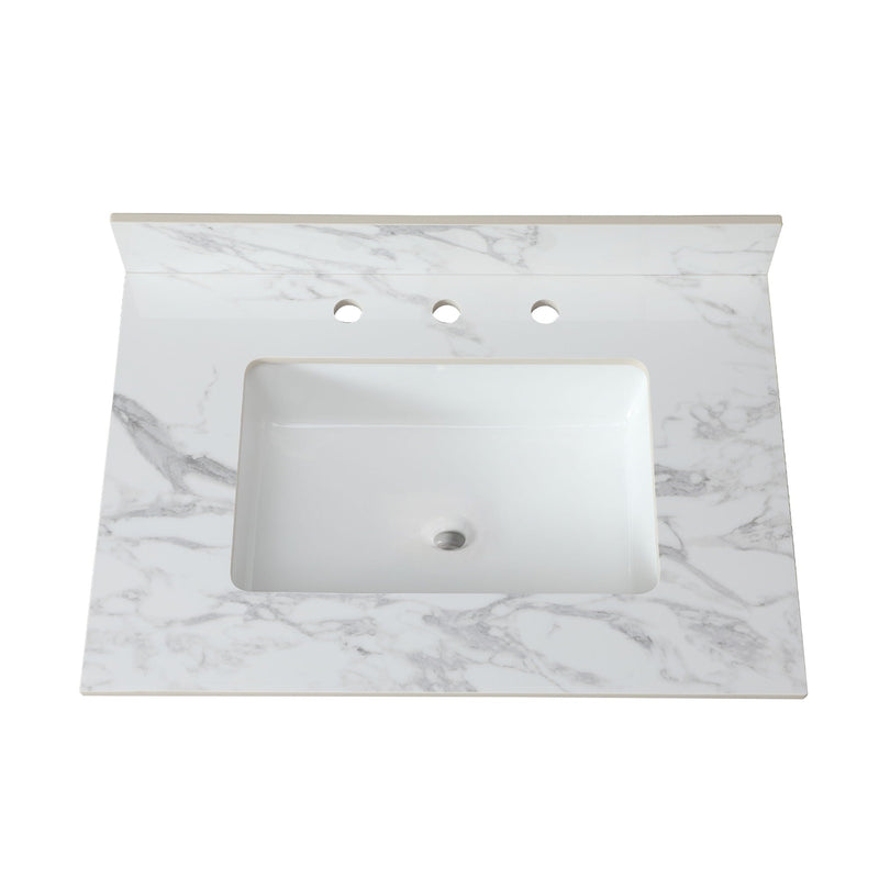 Elegant Sintered Stone Bathroom Vanity Top With Rectangular Undermount Ceramic Sink by HouseOfZazla