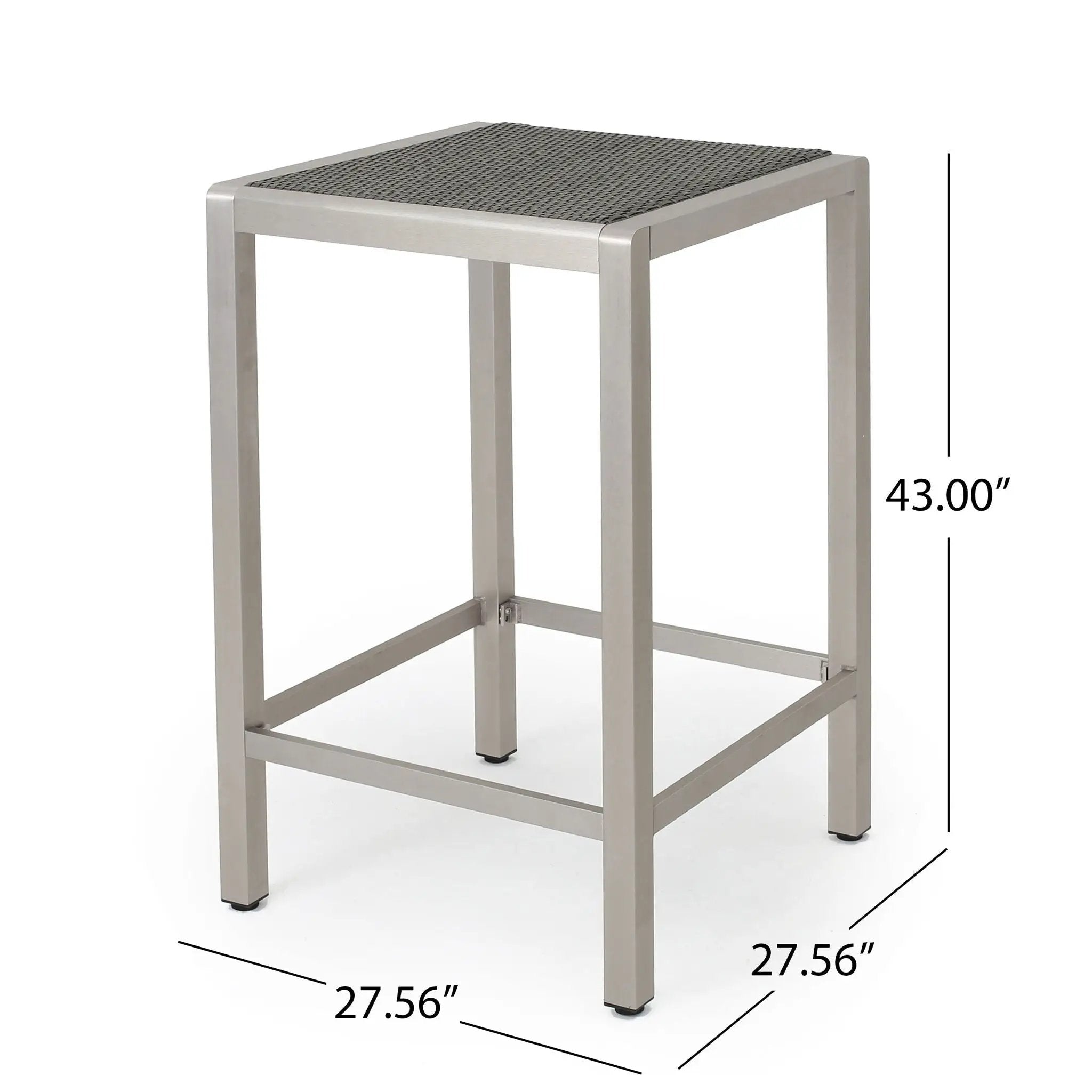 Outdoor 43" Aluminum Bar Table With Rattan Table Top - Gray / Silver by HouseOfZazla