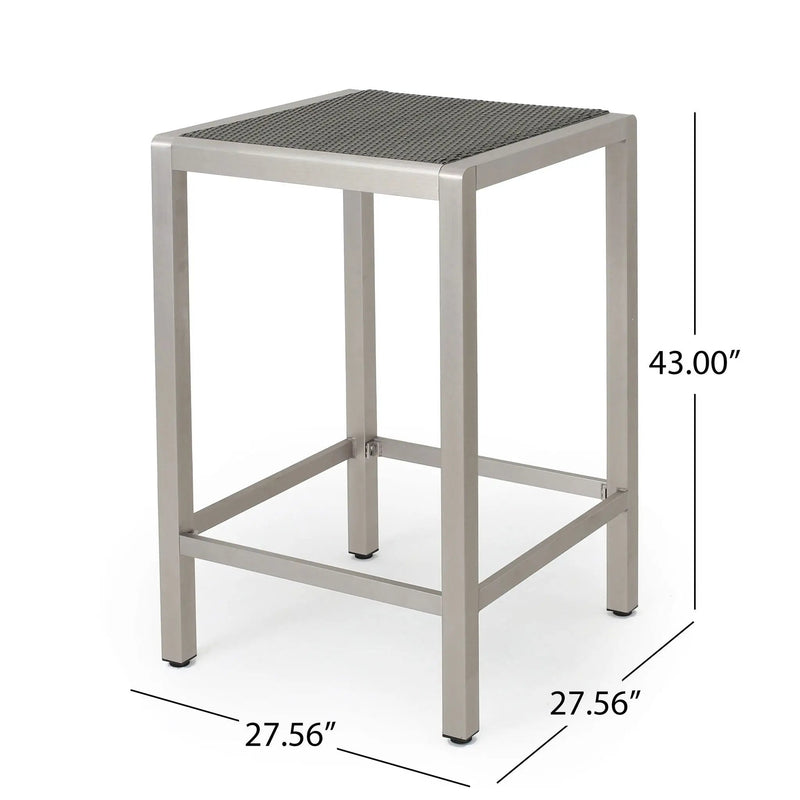 Outdoor 43" Aluminum Bar Table With Rattan Table Top - Gray / Silver by HouseOfZazla