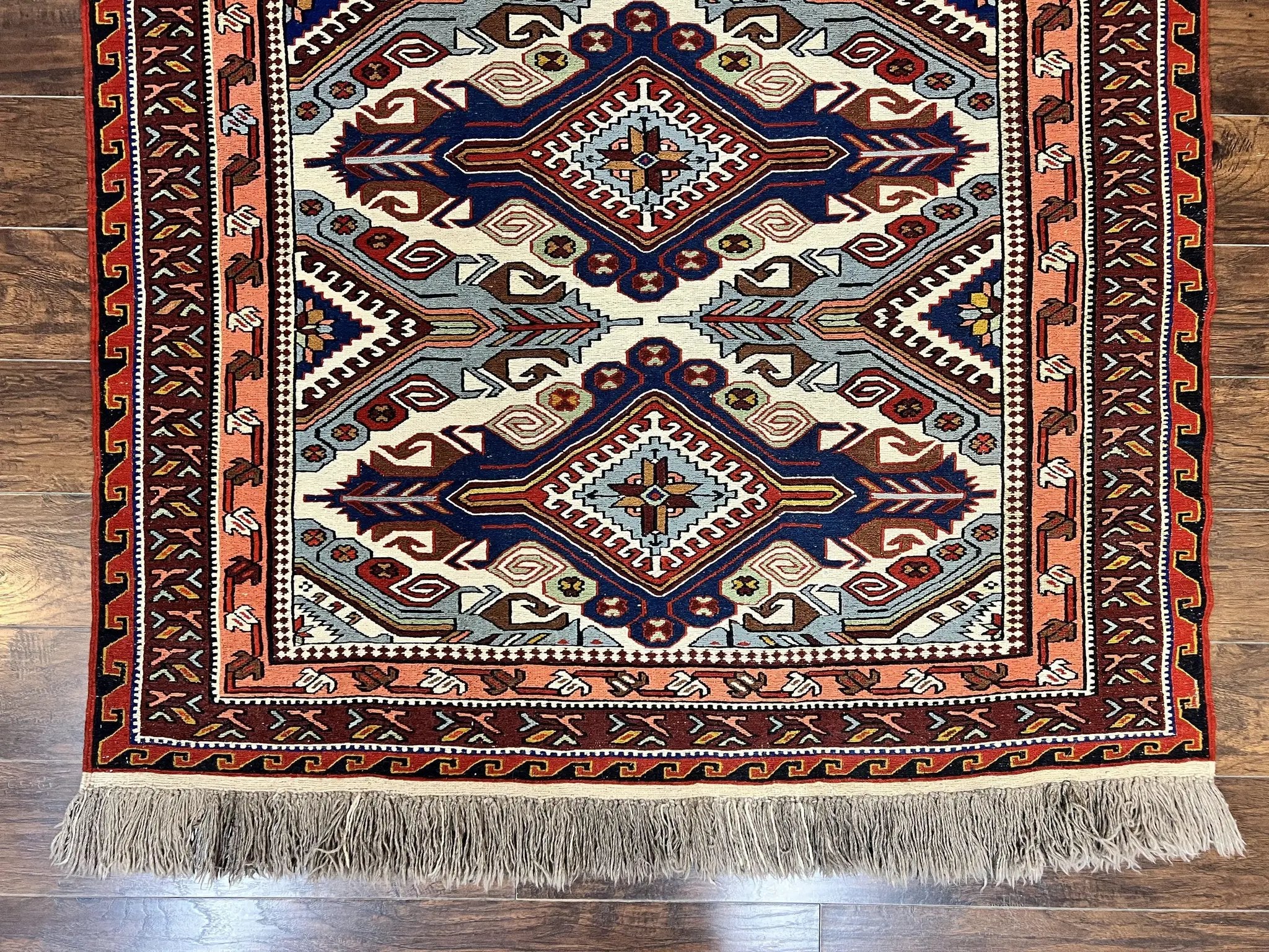 Russian Soumak Rug 6x8, Wool Handmade Antique Kilim Carpet, Multicolor 6 x 8 Geometric Medallions Caucasian Rug, Medium Size by Jewel Rugs