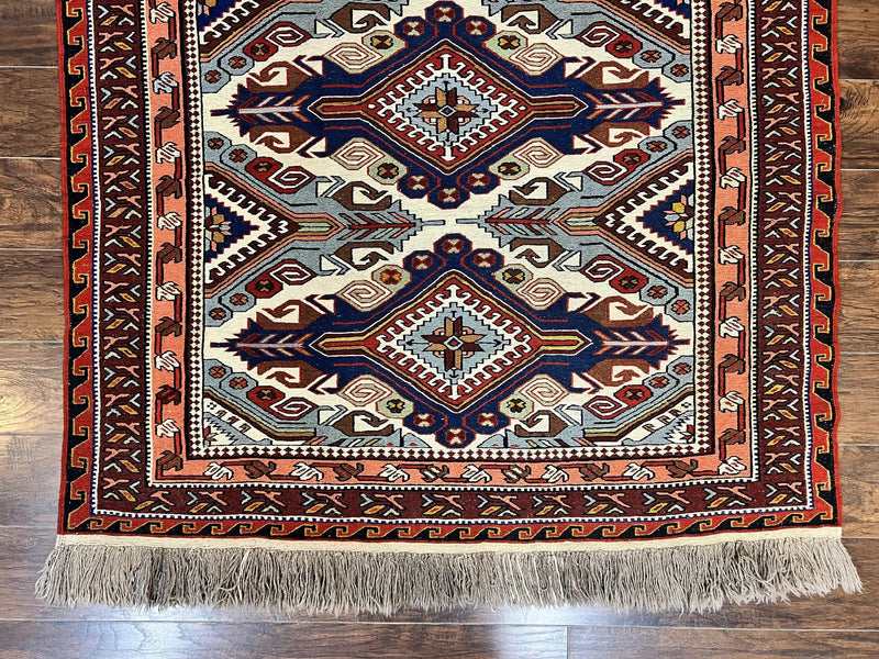 Russian Soumak Rug 6x8, Wool Handmade Antique Kilim Carpet, Multicolor 6 x 8 Geometric Medallions Caucasian Rug, Medium Size by Jewel Rugs