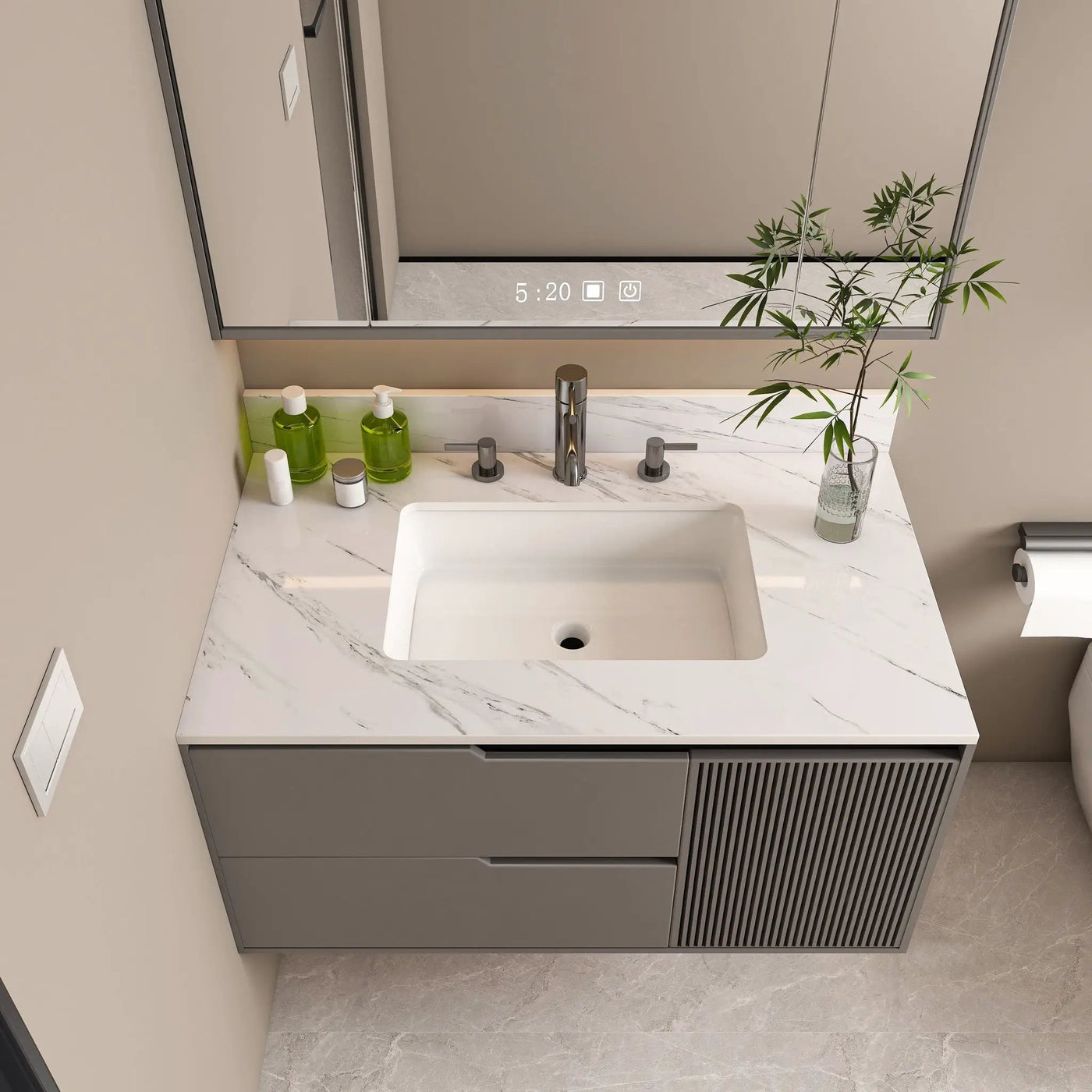 Bianco Carrara Venato Elegant Marble Vanity Top, Bathroom Vanity With Undermount Sink, Sintered Stone by HouseOfZazla