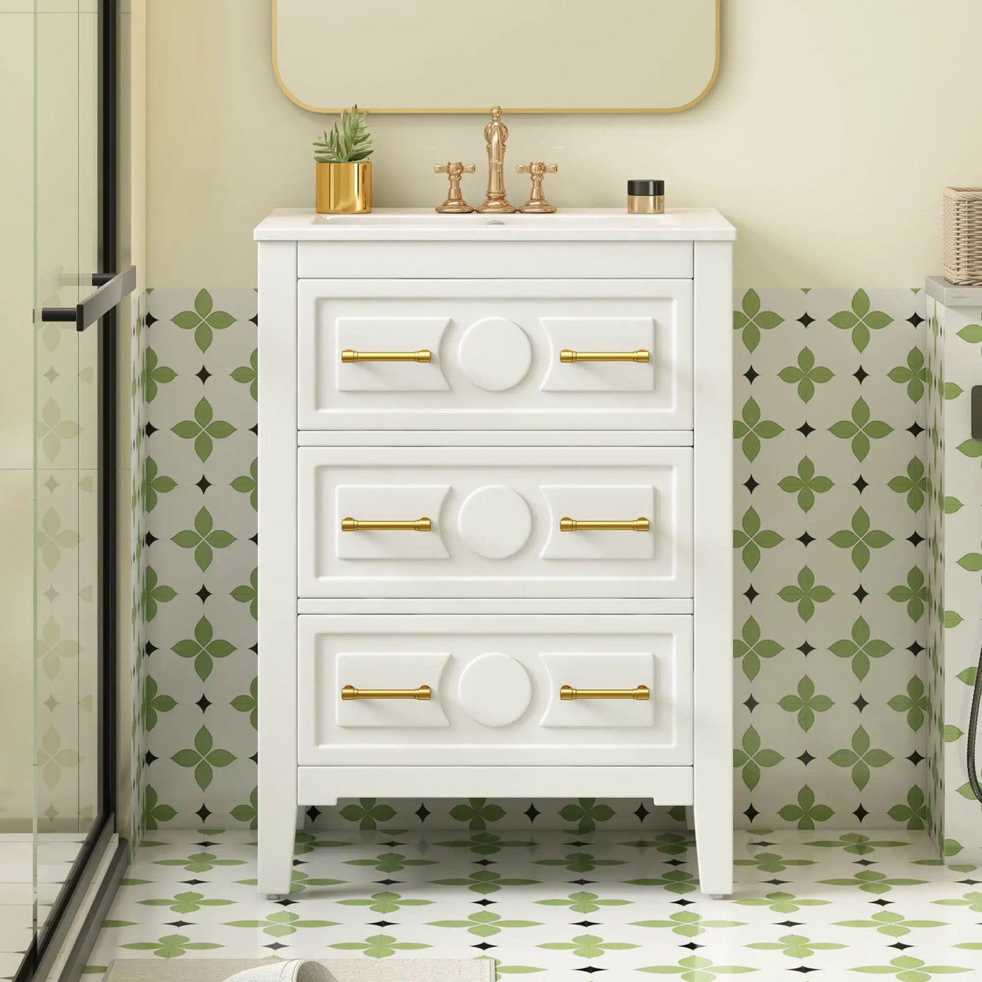 Bathroom Vanity With Sink, Free Standing Single Set, 3 Drawer Storage Cabinet by Unique Piece Furniture