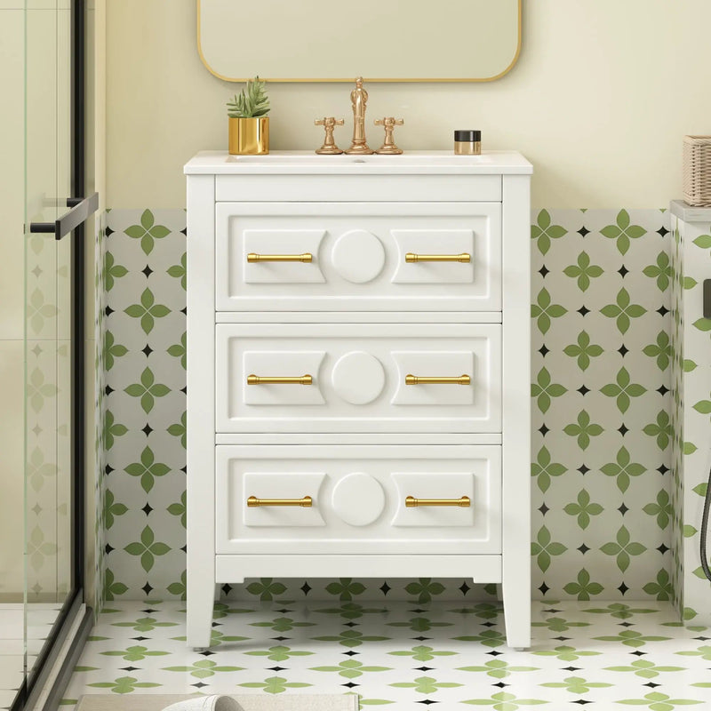 Bathroom Vanity With Sink, Free Standing Single Set, 3 Drawer Storage Cabinet by Unique Piece Furniture