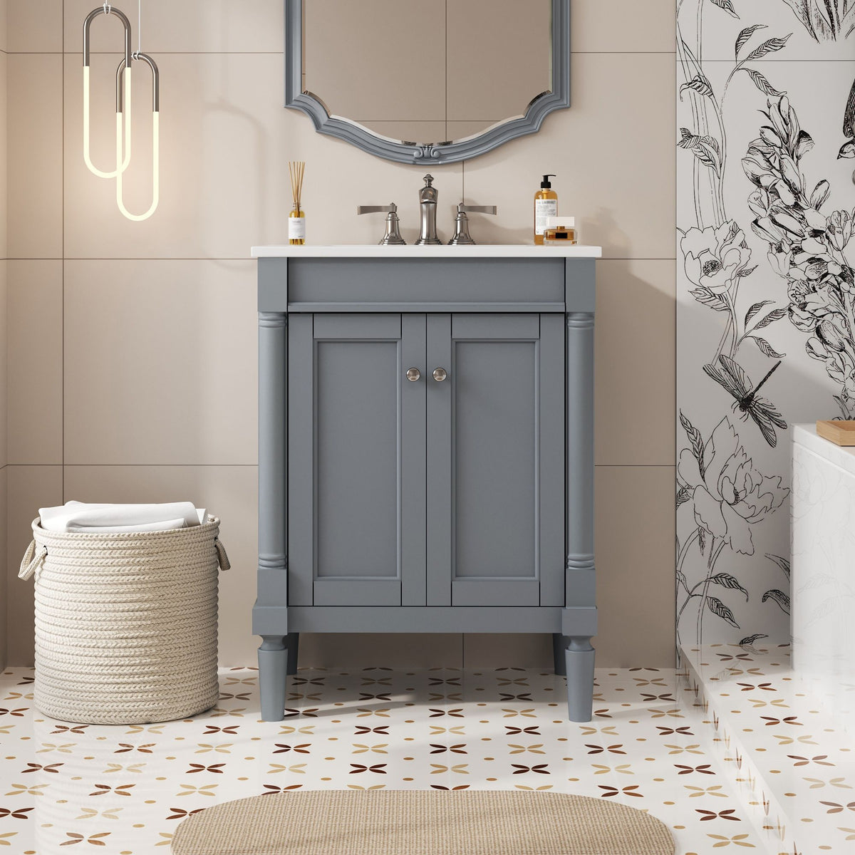 Bathroom Vanity With Top Sink, 2 Tier Storage Cabinet, photo 21 of 28