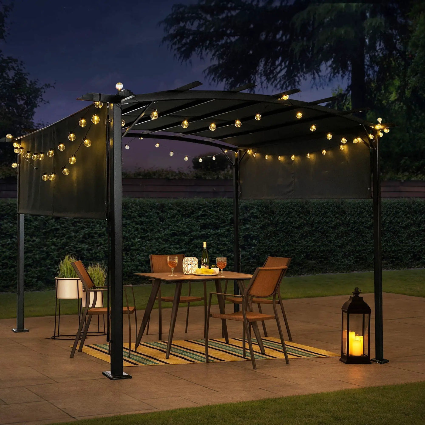 Outdoor Patio Pergola Gazebo - Steel Frame Sun Shelter With Retractable Canopy by HouseOfZazla