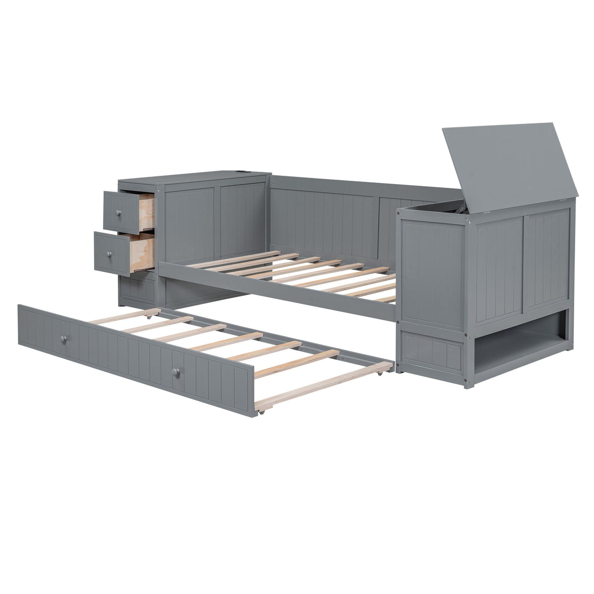 Daybed With Storage Arms and Charging Station - Twin Trundle Bed