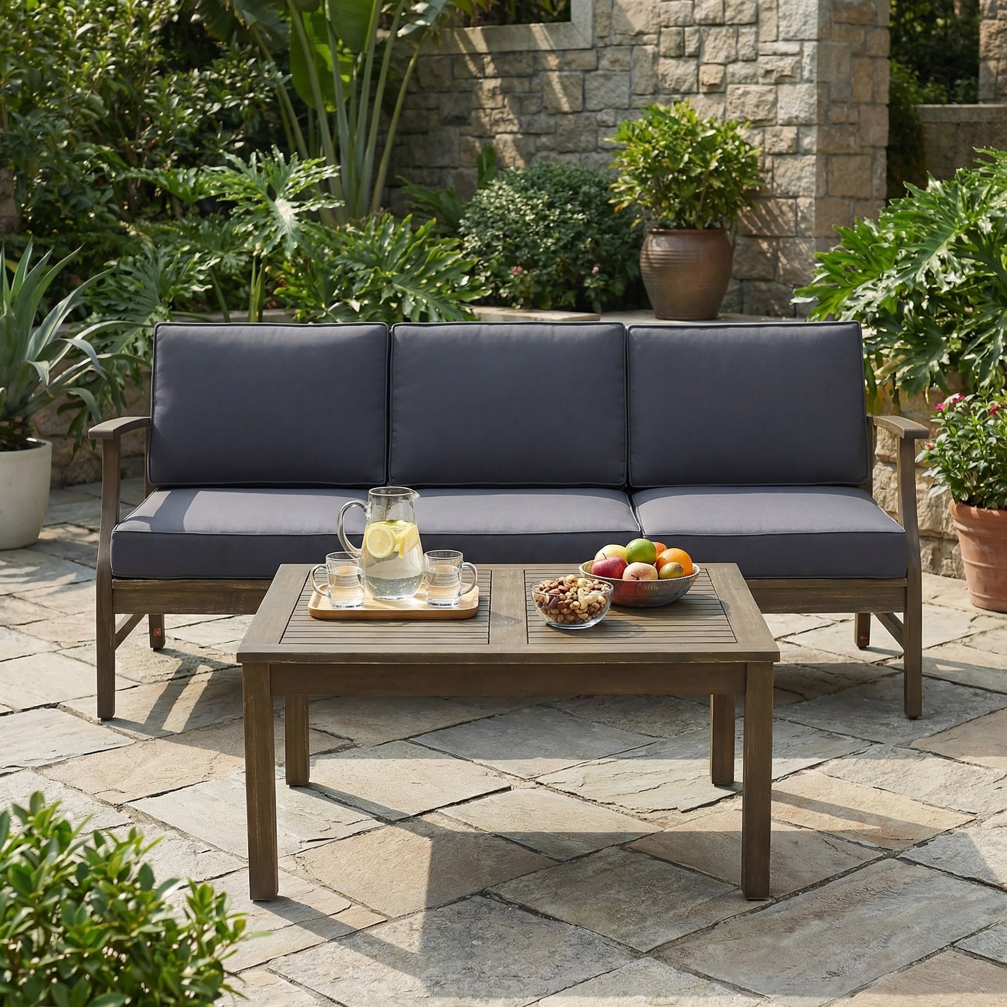 Perla 3 Seater Sofa and Table Set, Dark by HouseOfZazla