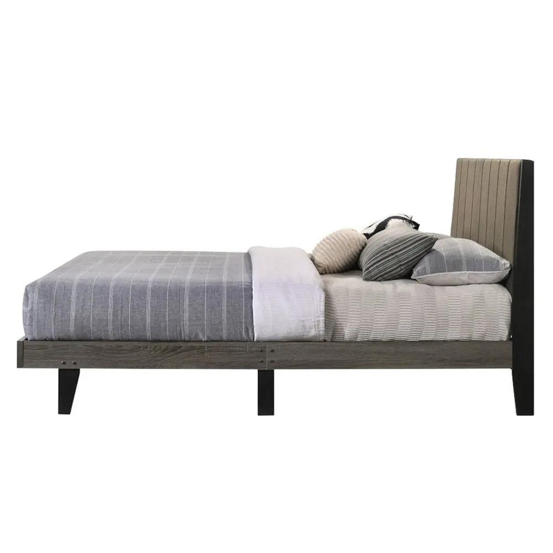 Valdemar - Queen Bed - Brown Fabric & Weathered Gray by Unique Piece Furniture