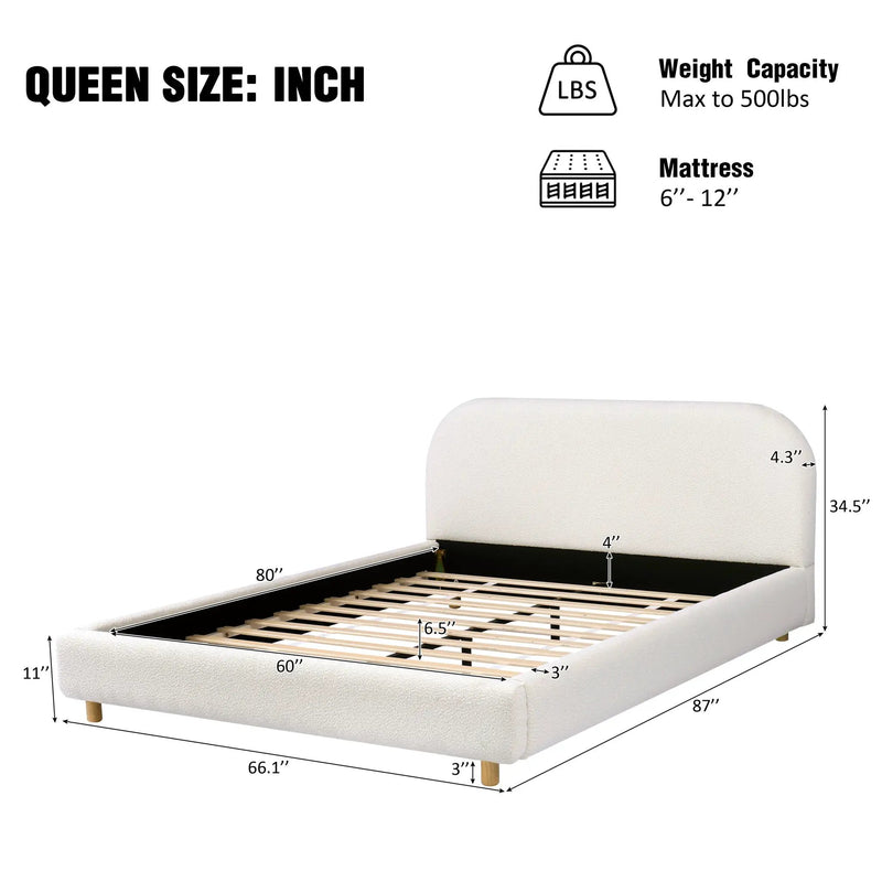 Queen Size Upholstered Bed With Boucle Fabric by HouseOfZazla