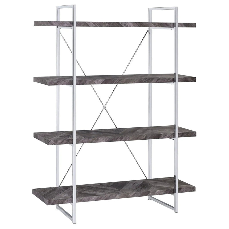 Herringbone - Bookcase With Full Length Shelf - Gray
