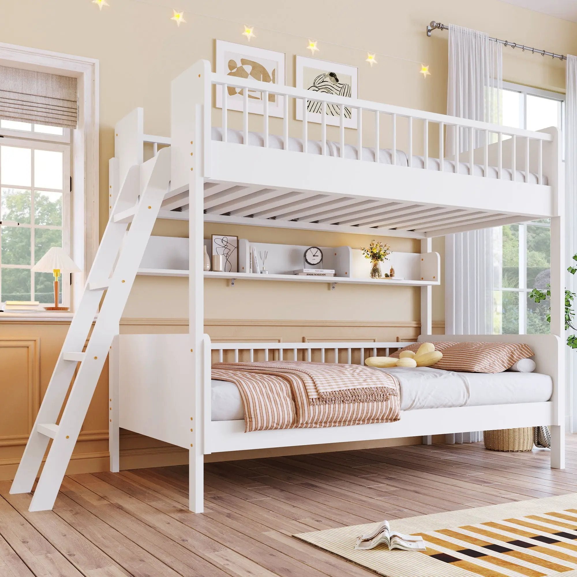 Bunk Bed With 3 Storage Shelves, Adjustable Ladder Left Or Right by Unique Piece Furniture