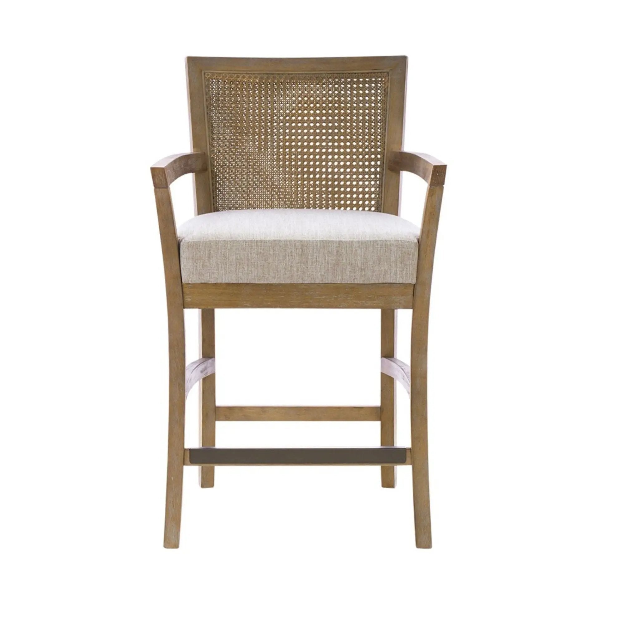 Cane Back Counter Stool With Upholstered Seat - Cream / Reclaimed Natural by Unique Piece Furniture