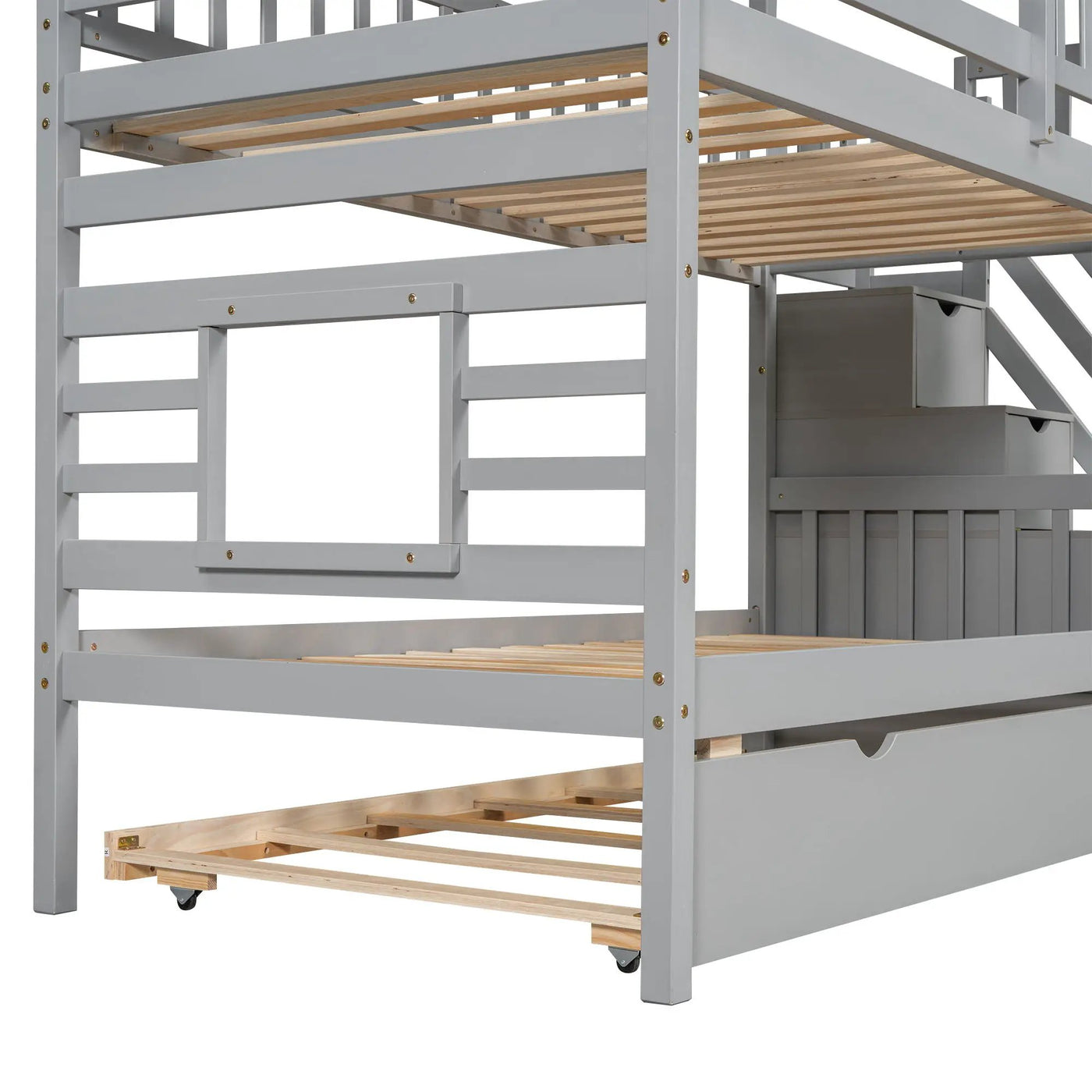 House Bunk Bed With Trundle, Storage Staircase, Roof And Window Design by HouseOfZazla