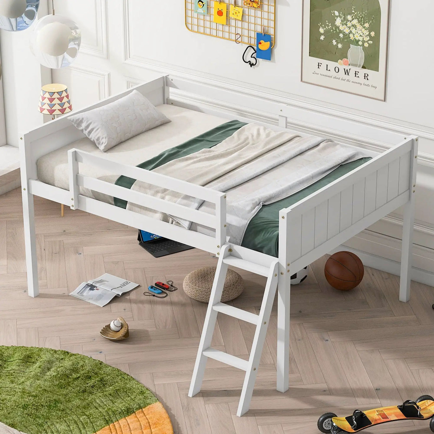 Low Loft Bed With Adjustable Ladder by HouseOfZazla