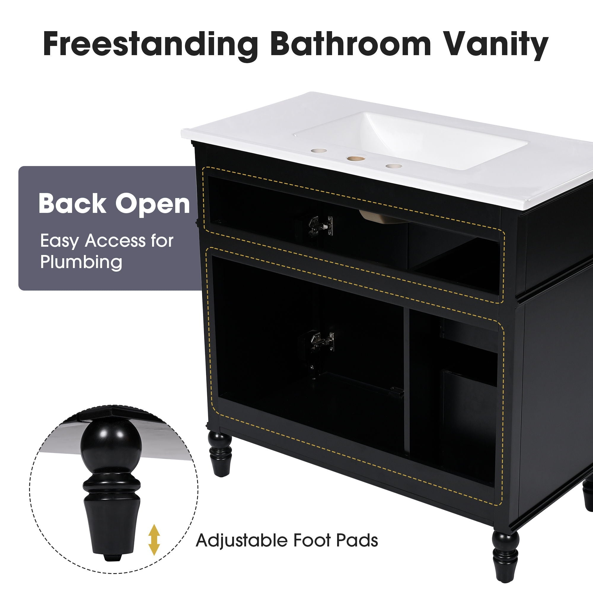 Bathroom Vanity With Sink, Freestanding Cabinet & Drawers by HouseOfZazla