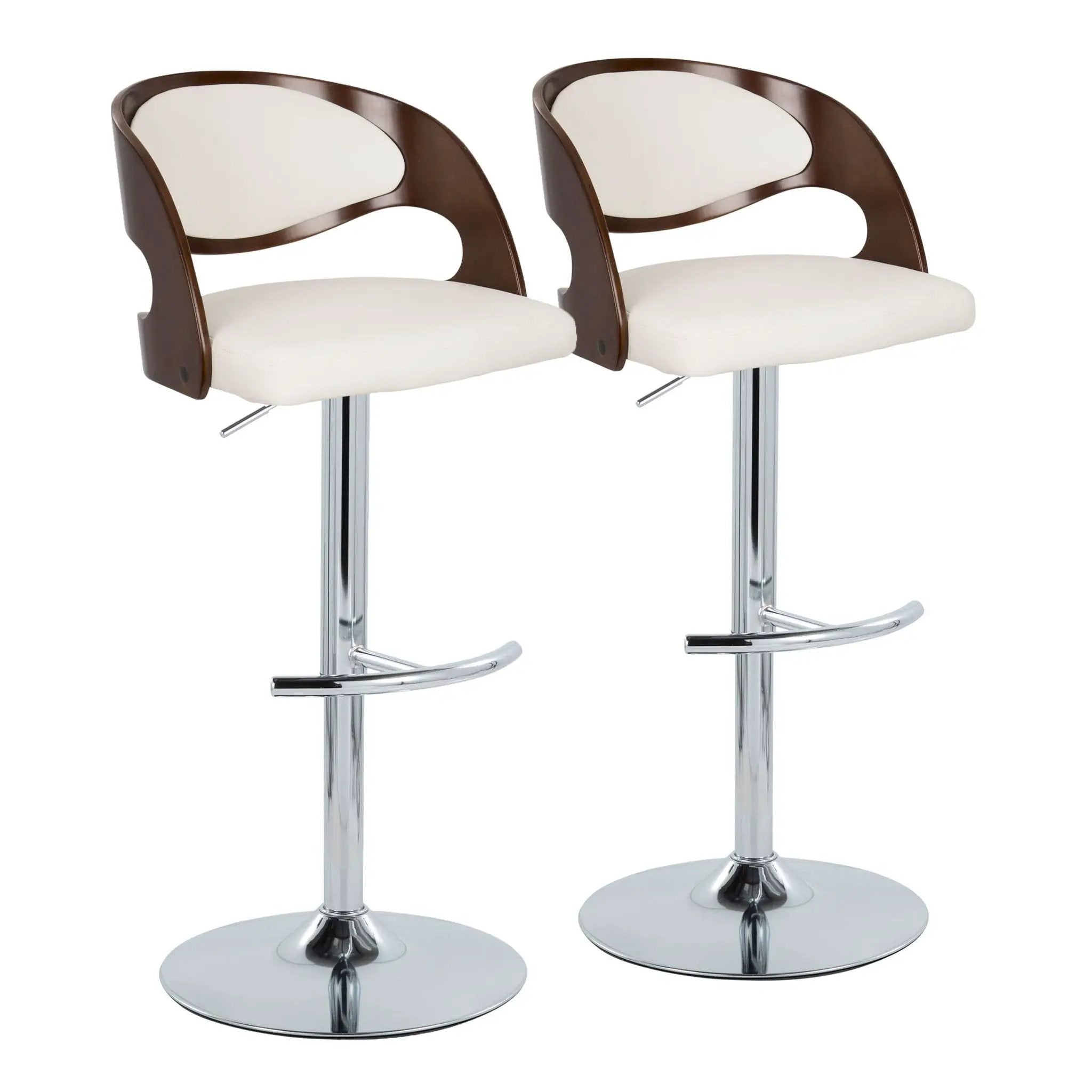 Pino - Mid-Century Modern Adjustable Barstool With Swivel With Rounded T Footrest (Set of 2) - Chrome / Cherry / White by Unique Piece Furniture